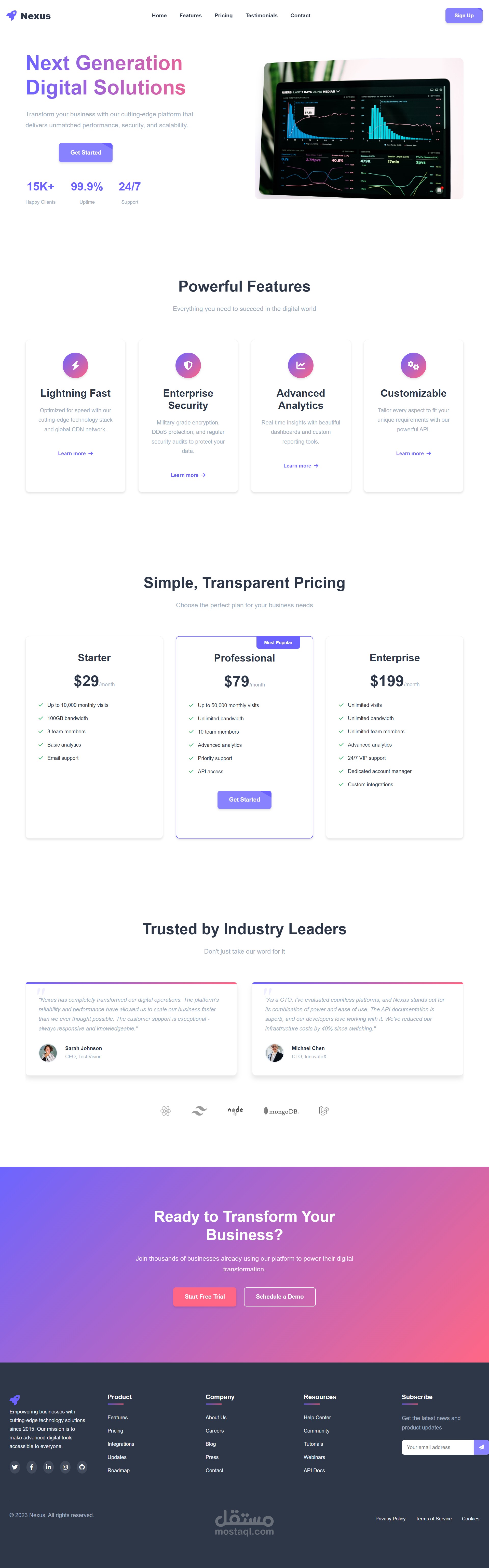 قمت بتصميم وتطوير موقع ويب لشركة Nexus المتخصصة في تقديم الحلول الرقمية.
