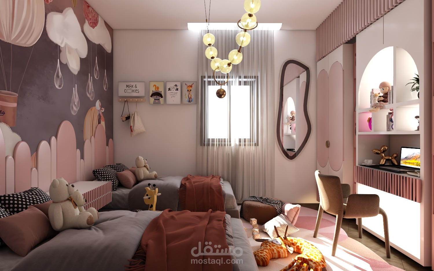 تصميم رفة بنات بالوان عصرية
