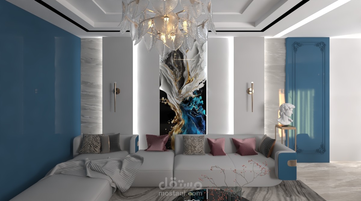 تصميم رف معيشة مفعمة بالحياة