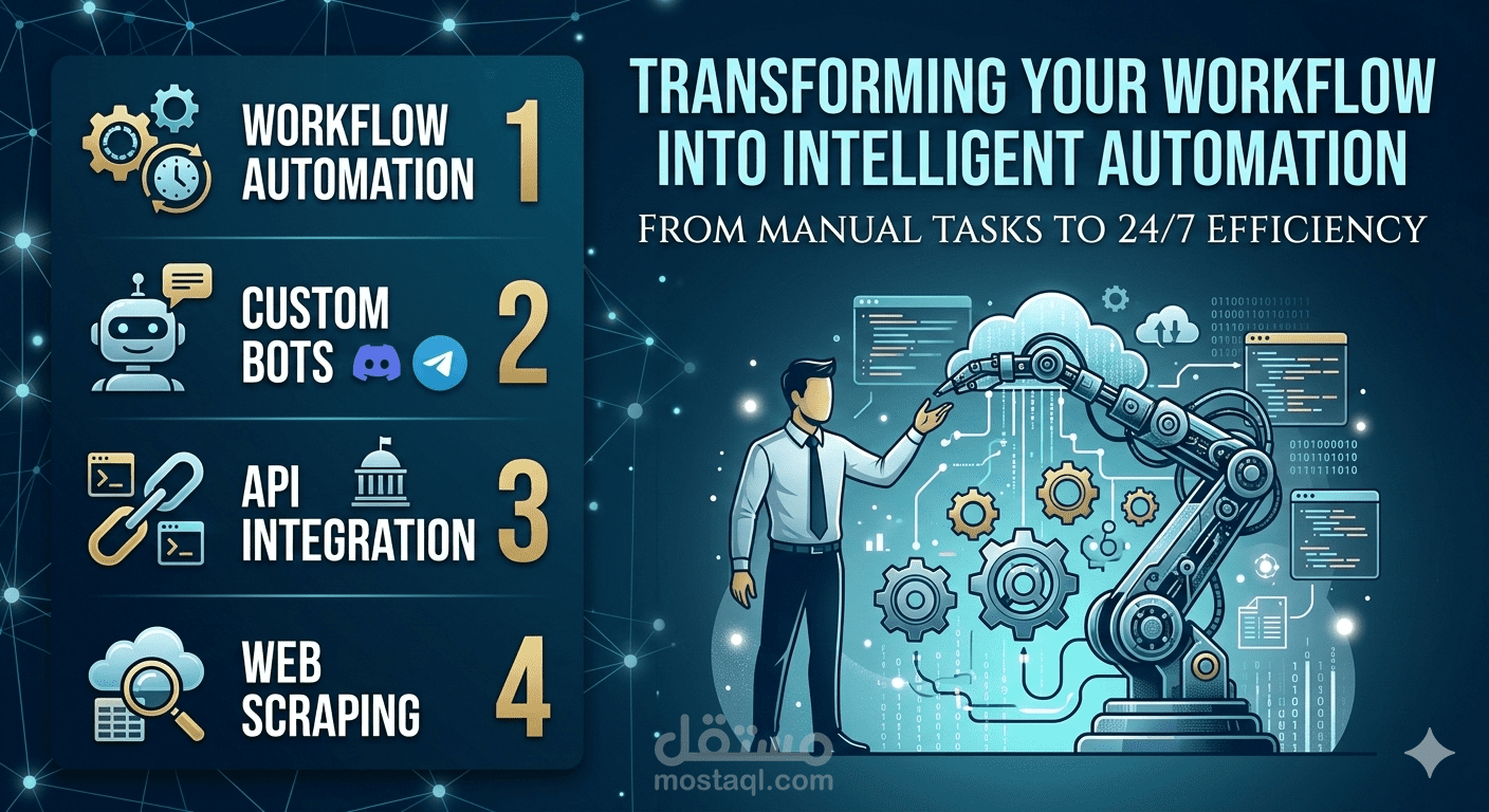 أتمتة المهام (Automation) وبناء بوتات متقدمة (مع خبرة في الربط الحكومي)