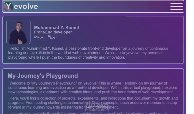 Yevolve - موقع خاص بي لتنظيم رحلة تدربي وعملي في البرمجة متجاوب مع جميع الاجهزة وهو باللغة الإنجليزية