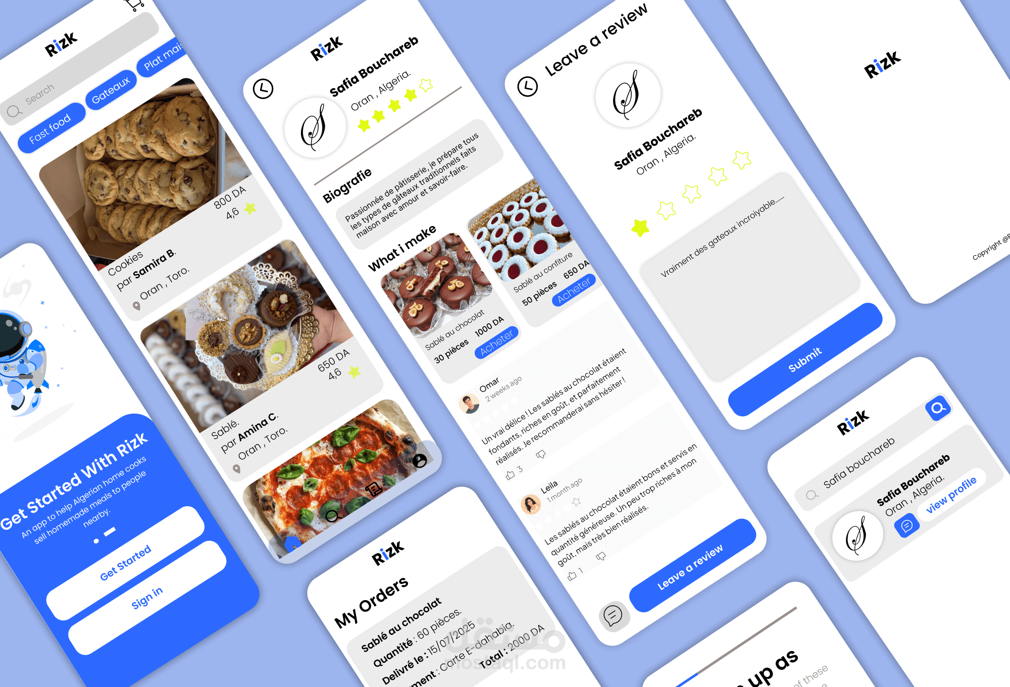 تصميم تطبيق Rizk لحجوزات الأطباق المنزلية