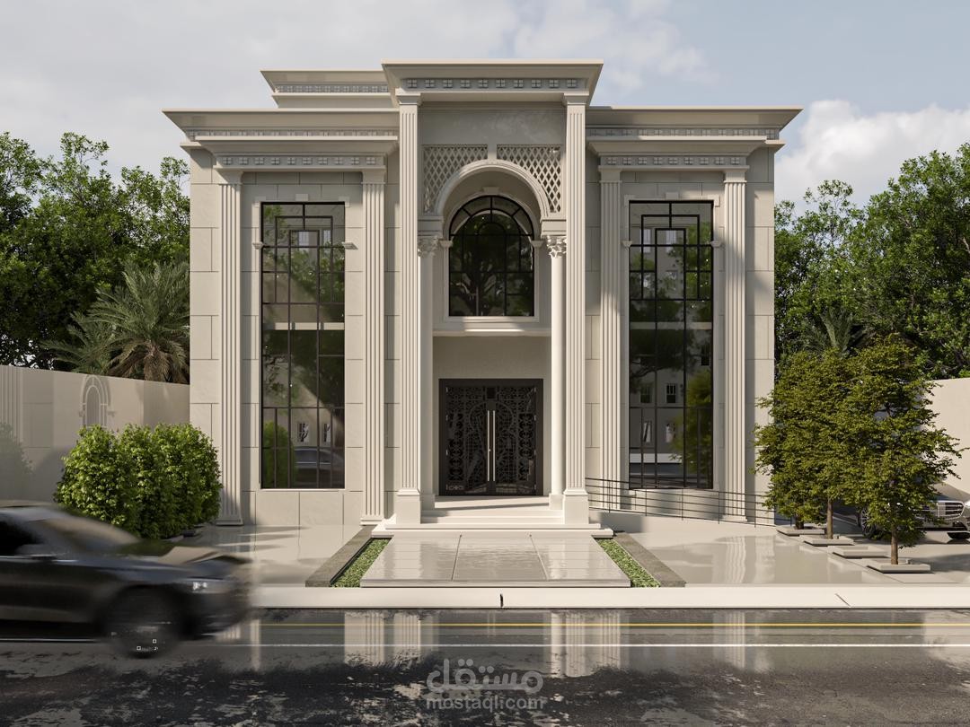 تصميم واجهة منزل عصري بطابع النيو كلاسيك