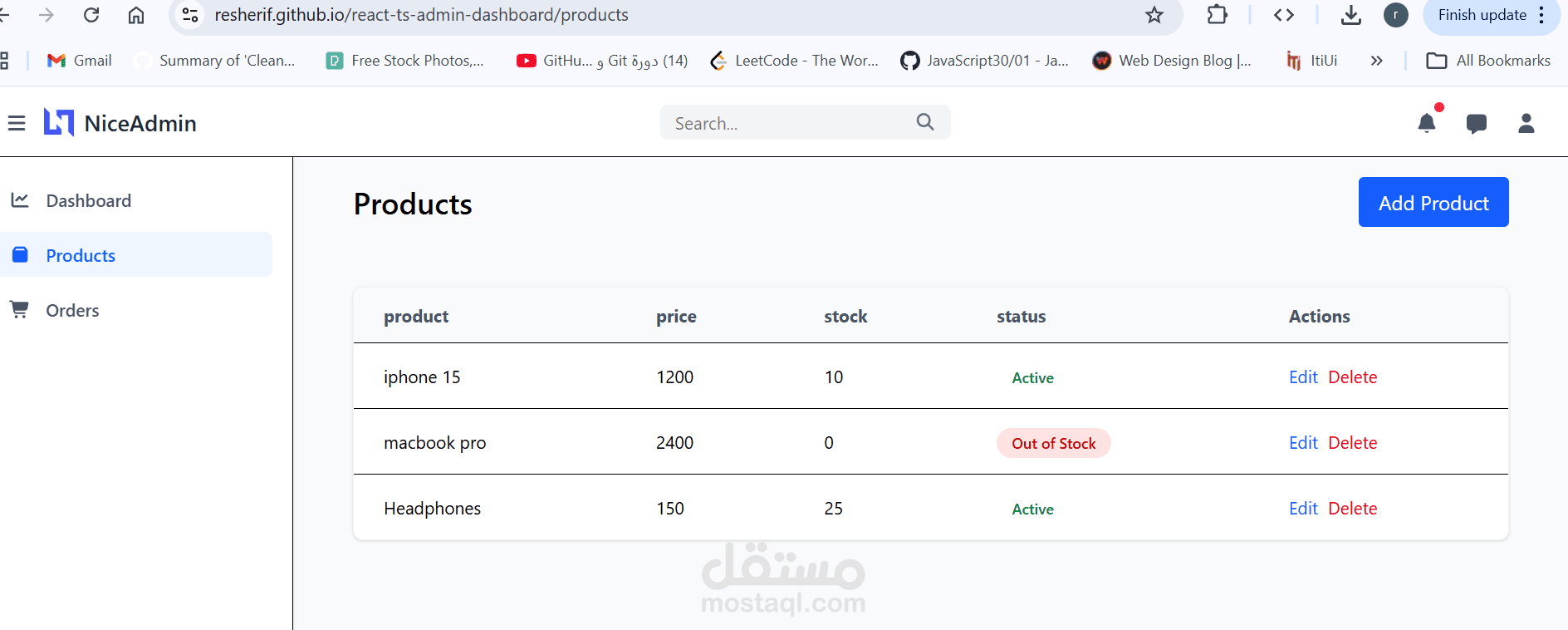 Admin Dashboard (In Progress) | React, TypeScript, Redux Toolkit, Tailwind CSS