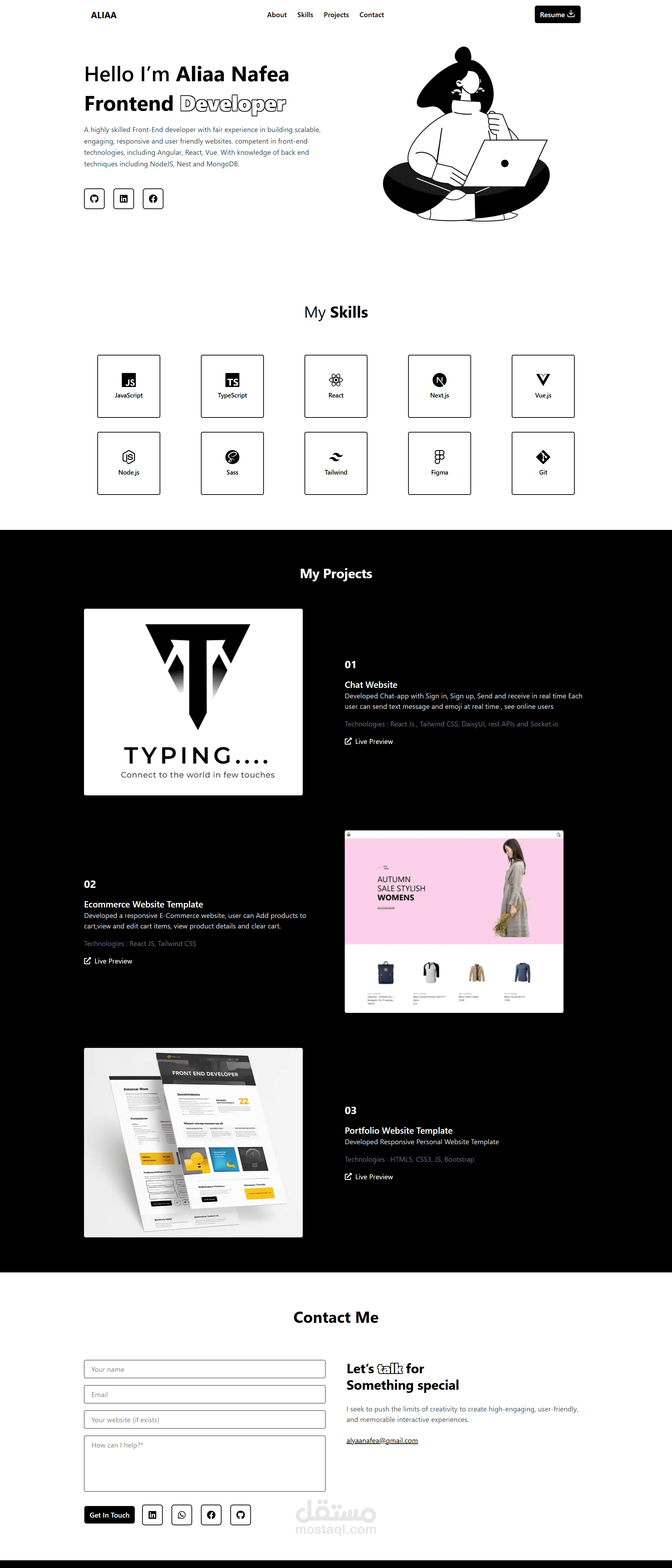 موقع بورتفوليو شخصي باستخدام Next.js و Tailwind CSS