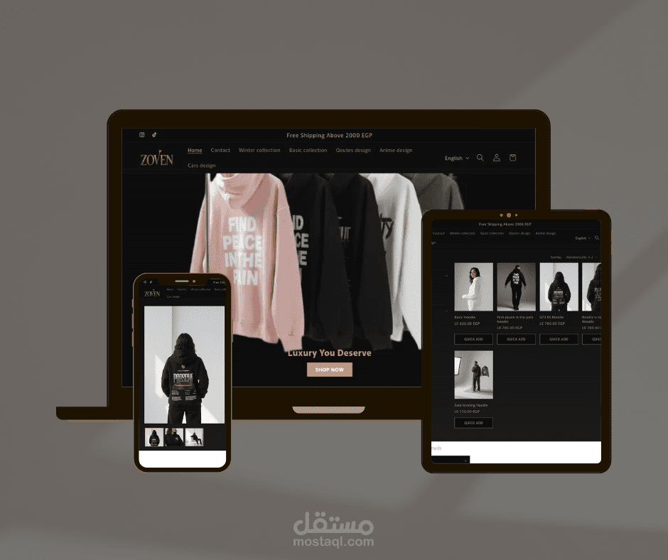 تصميم وتطوير متجر إلكتروني للملابس الشبابية باستخدام Shopify