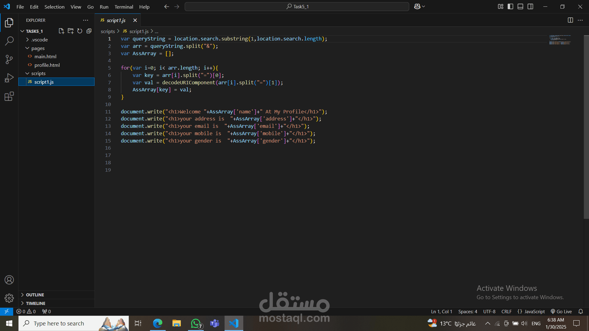 Data using java script