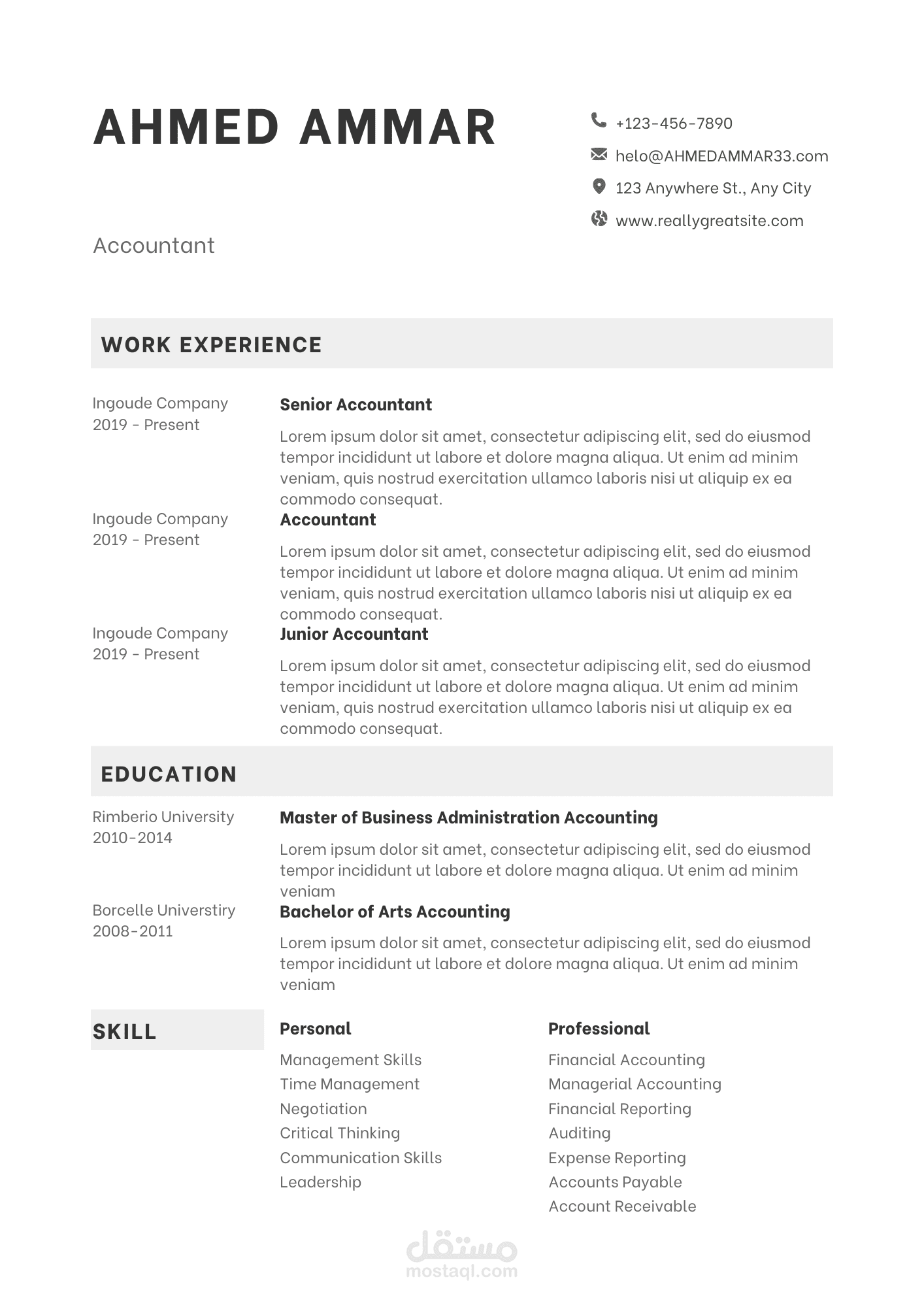 Black White Minimalist CV Resume A4 Document