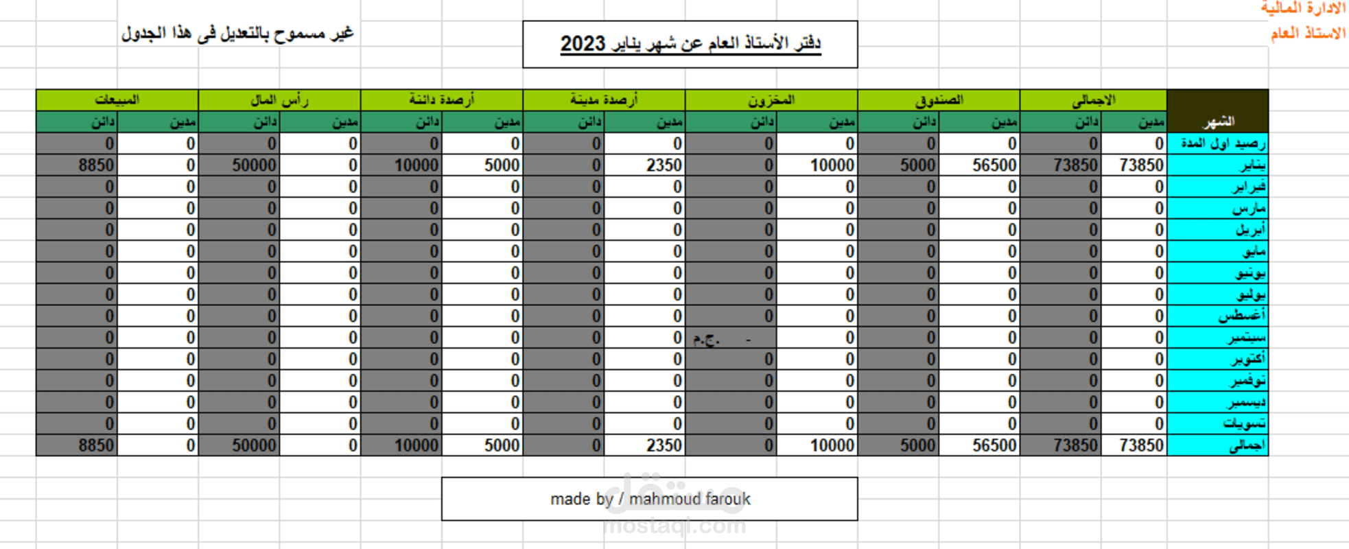 إعداد دفتر الأستاذ العام