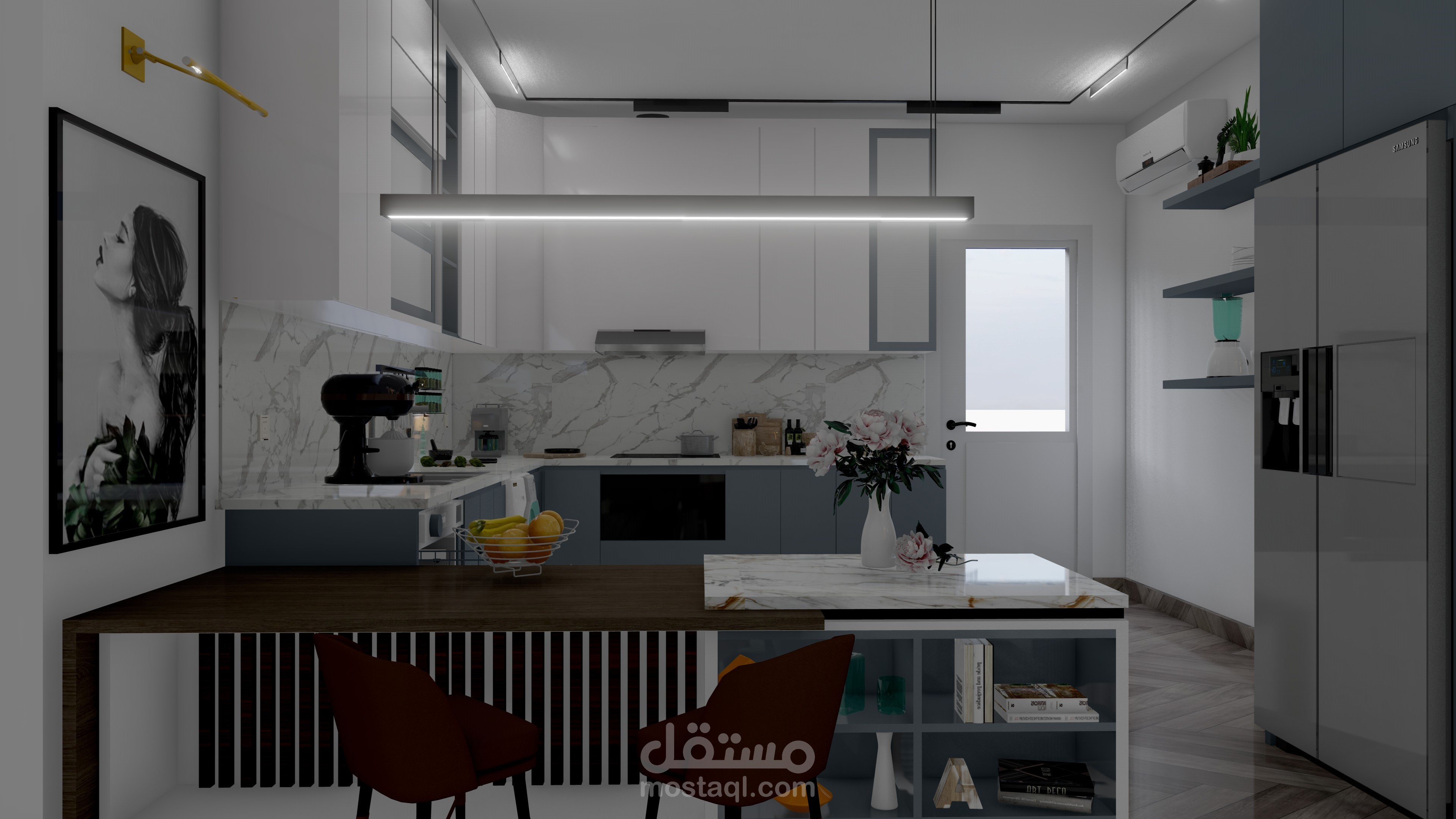 مطبخ يكمن تميزه في استغلال المساحه والراحه للمستخدم