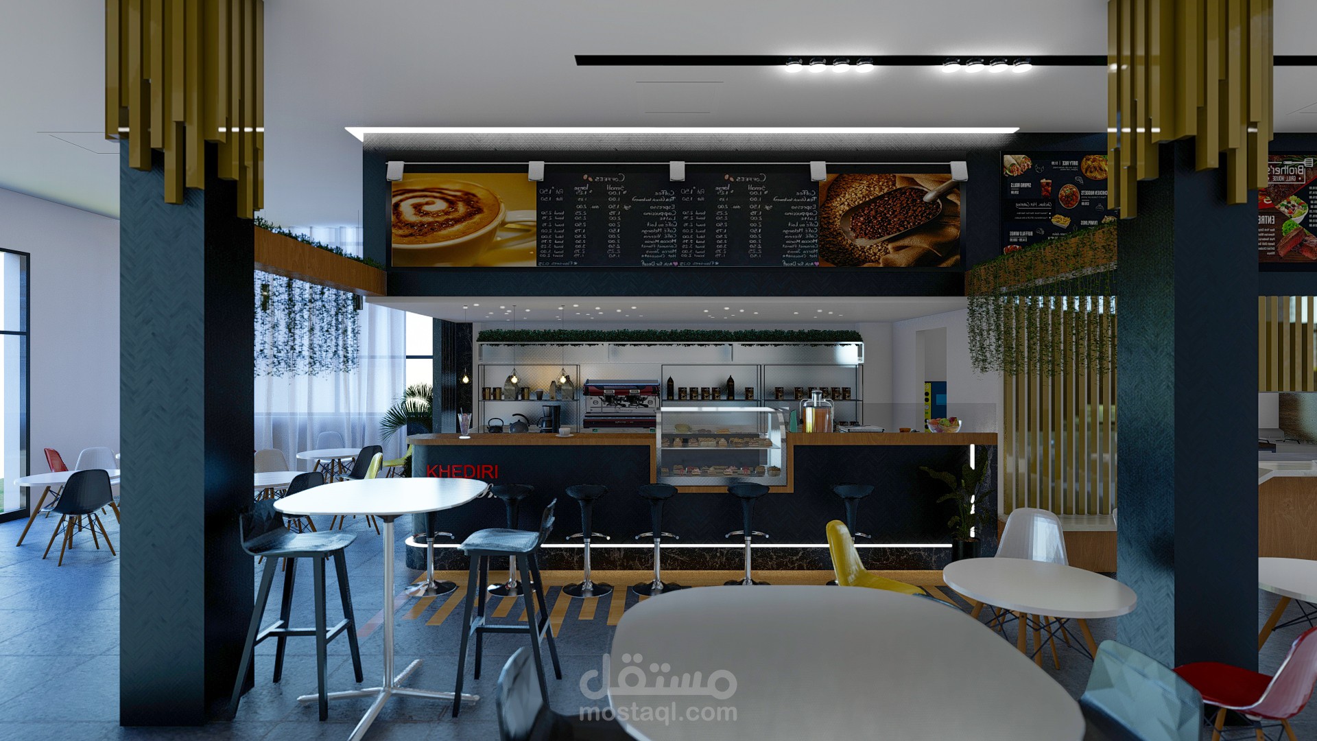 تصميم داخلي لمطعم و كافيتريا