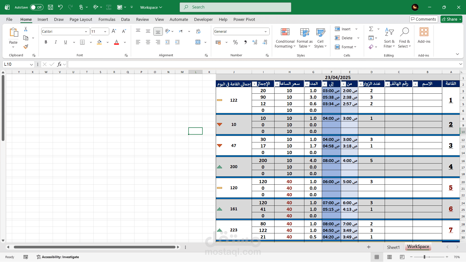 إدارة مساحة عمل مشتركة Workspace