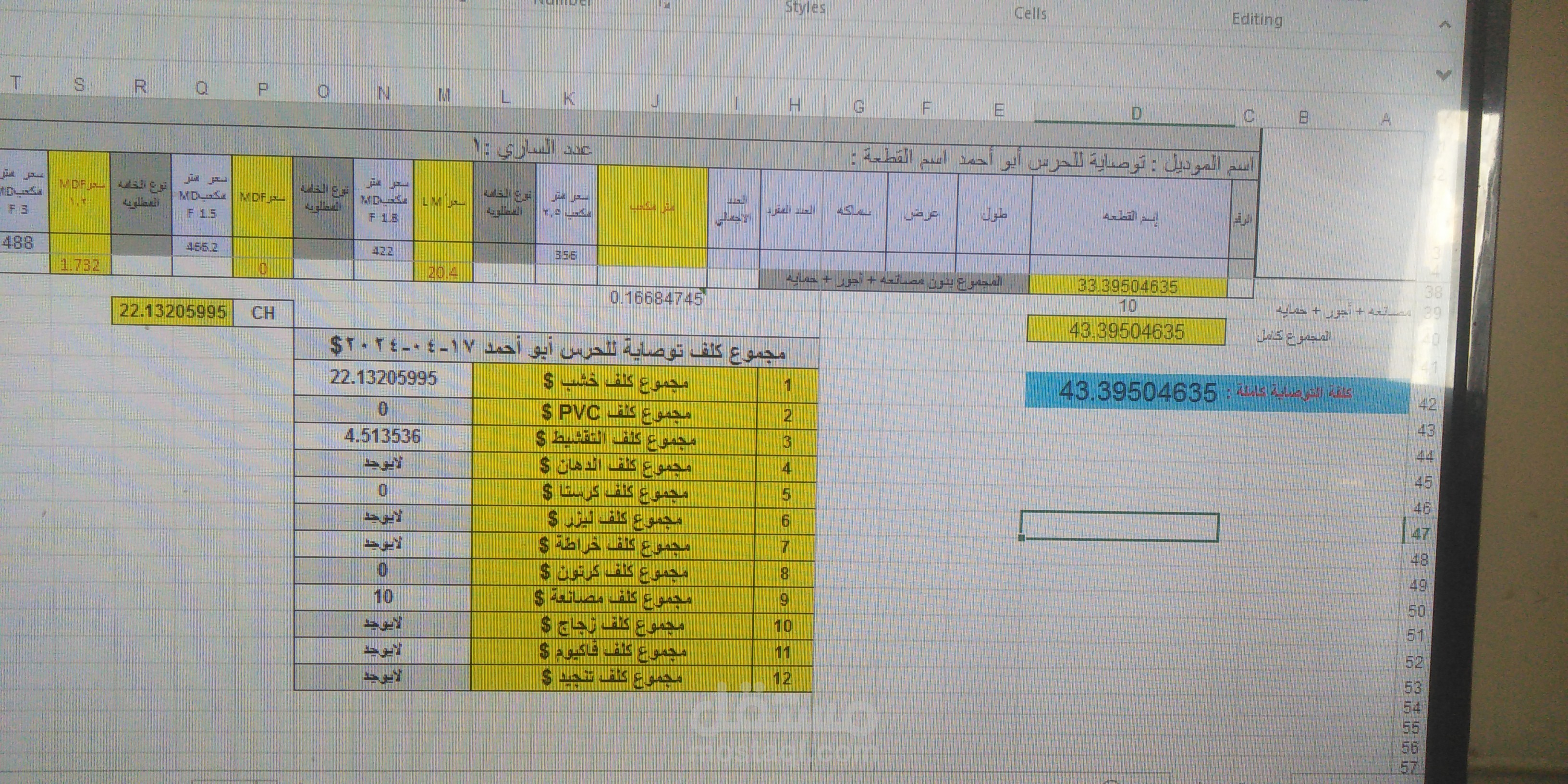حساب كلفة