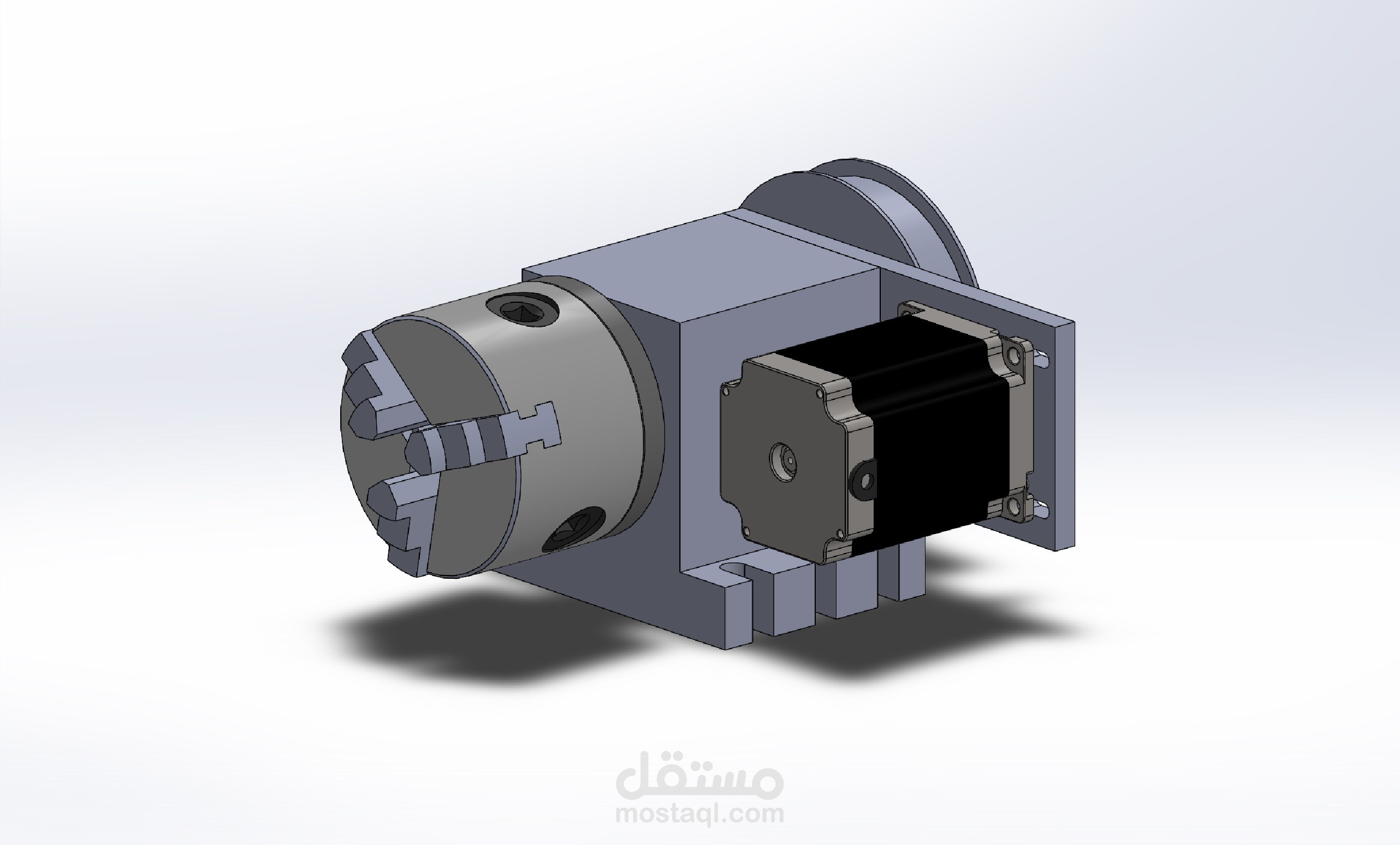 solid work desgin of chuck controlled with steper motor of a project to 3 axis machine