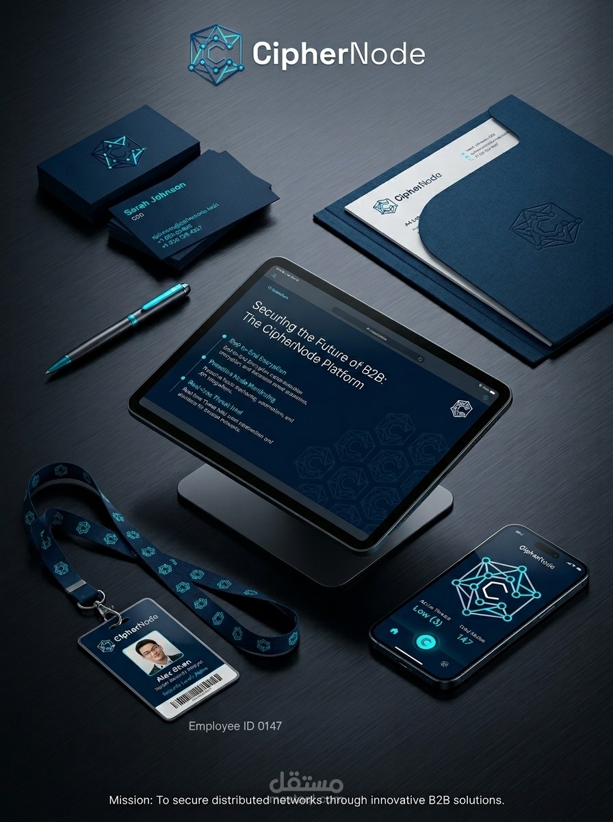 تصميم الهوية البصرية المتكاملة لشركة CipherNode للأمن السيبراني
