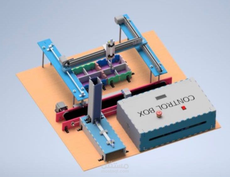 قمت بتنفيذ خط انتاج كامل على برنامج Autodesk inventor وعمل simulation على برنامج matlab