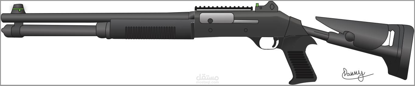 رسم تصميمي لبندقية shutgun XM1014 2D