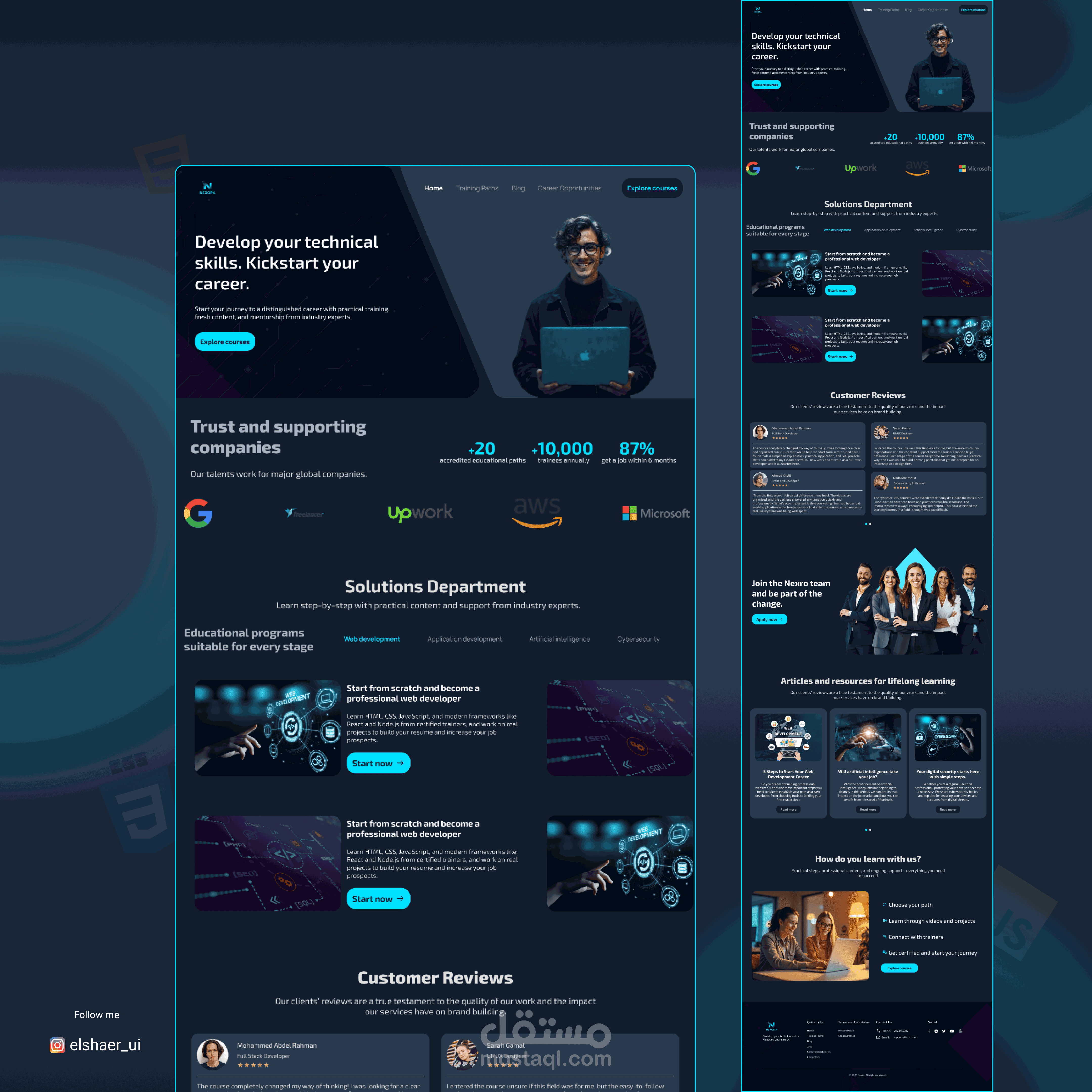 تصميم واجهة رئيسية لمنصة تعليم تقني – Nexora