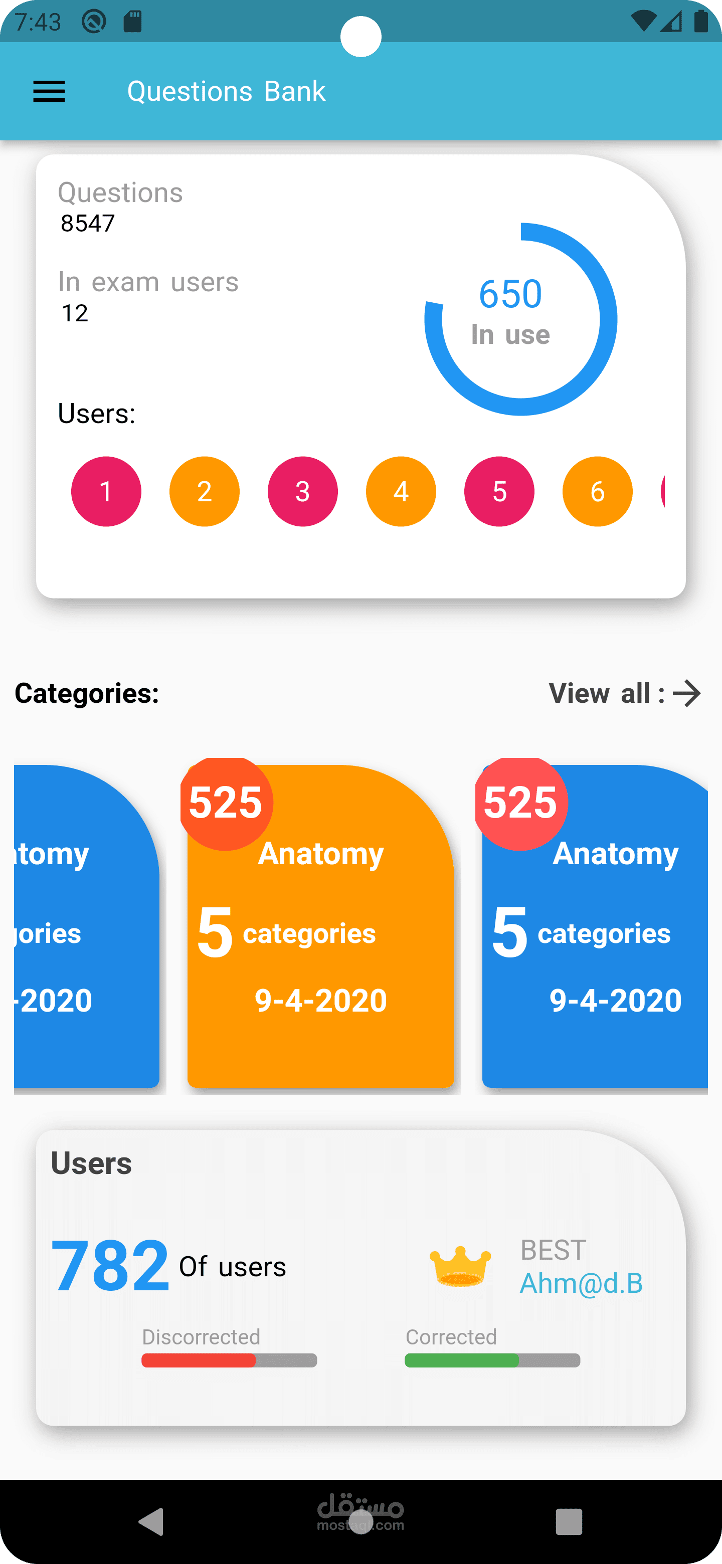 Bank Questions Panel - for android  , ios and web