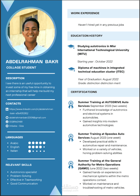 سيرة ذاتية CV باللغة الانجليزية
