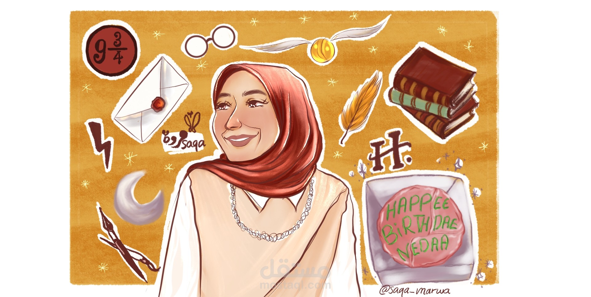 رسم شخصيه باهتمامتها المفضله