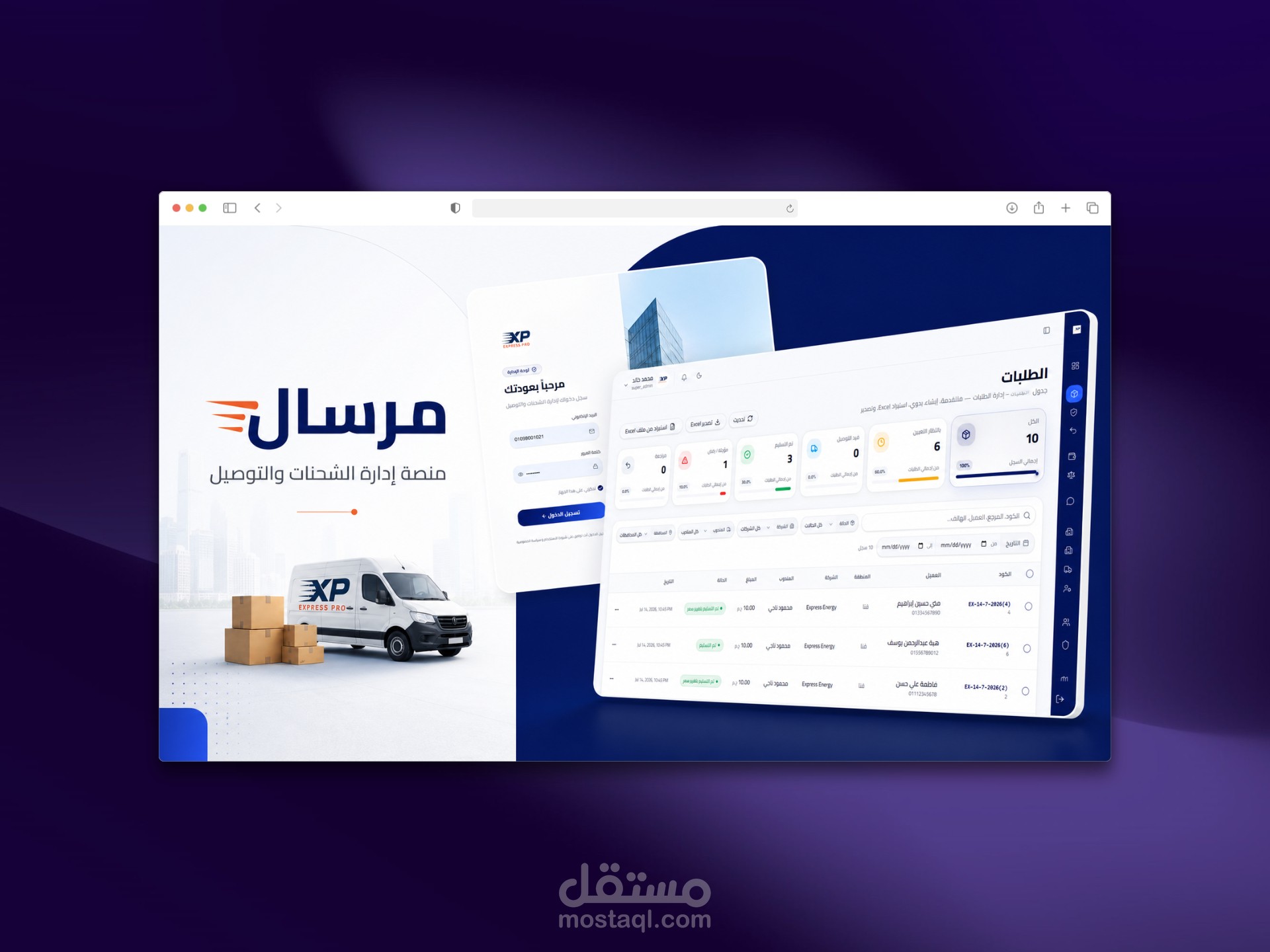 مرسال | منصة لإدارة خدمات الشحن والتوصيل - لوحة تحكم متكاملة