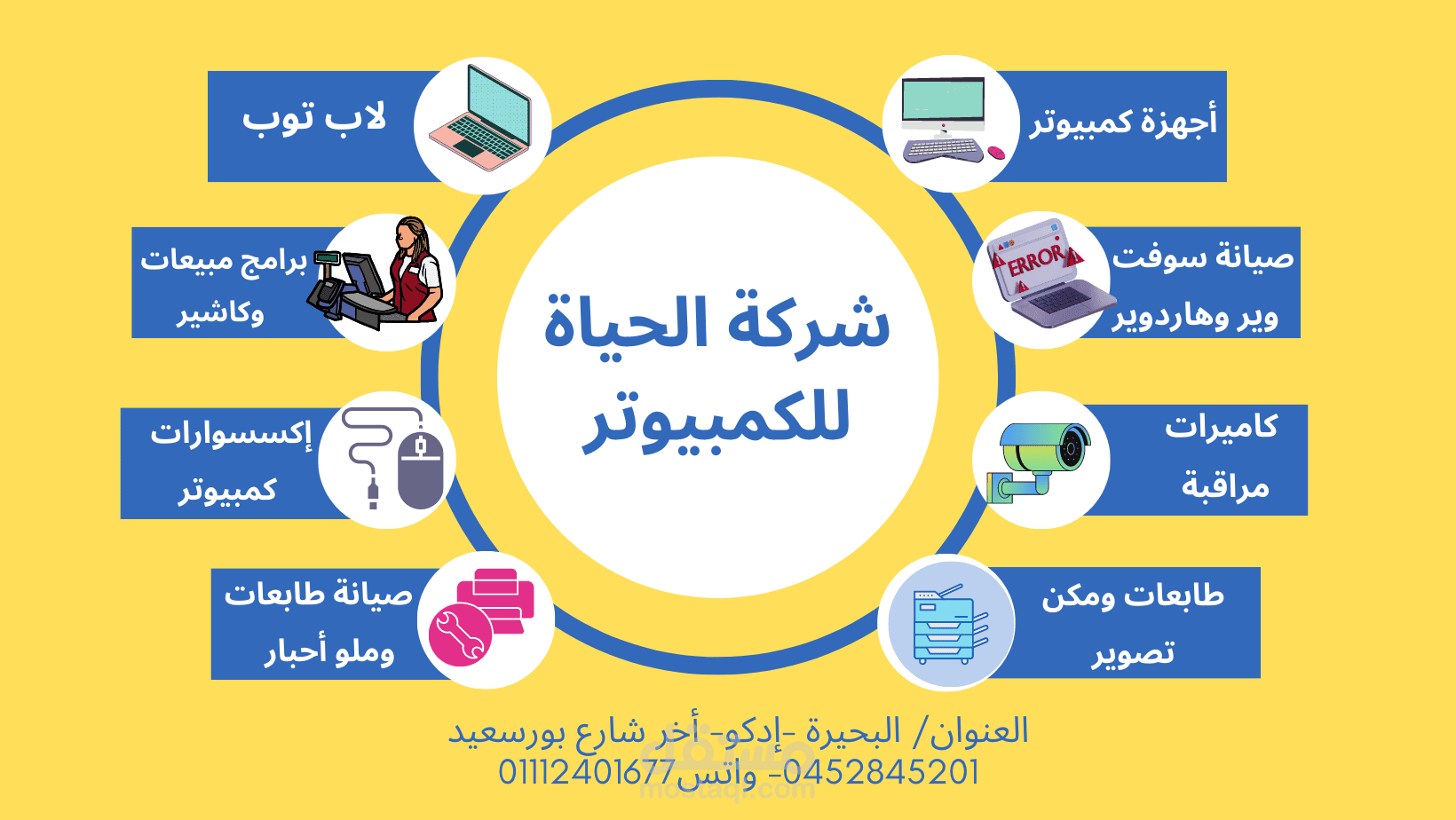 عمل صورة خلفية لمحل كمبيوتر علي الفيس بووك والتعريف  بخدماته بصورة مختصرة وجذابة