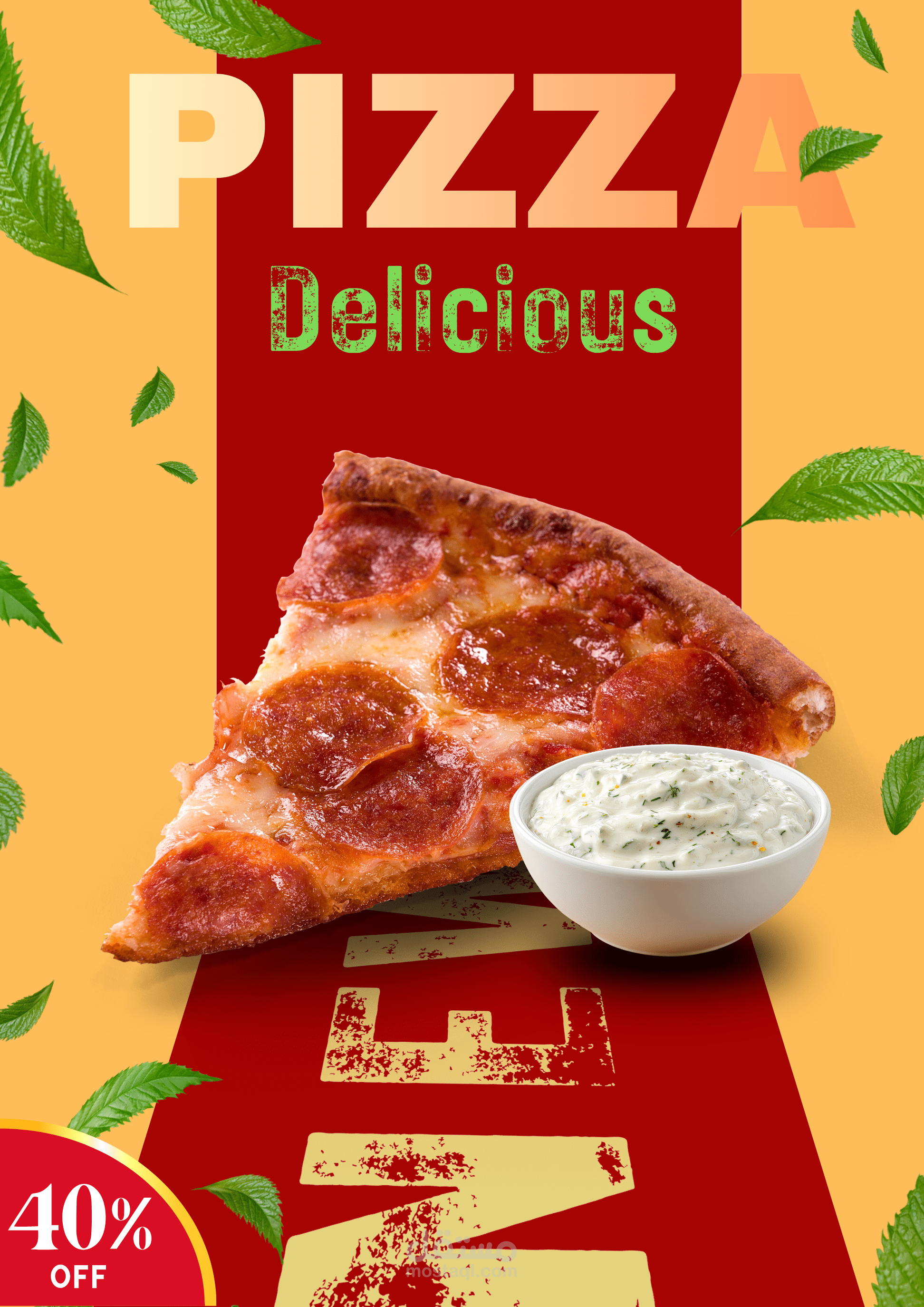تصميم إحترافي لإعلان مطعم عن خصم للبيتزا بيبيروني