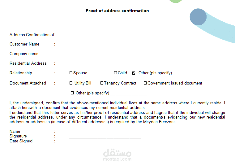 Proof of address confirmation.