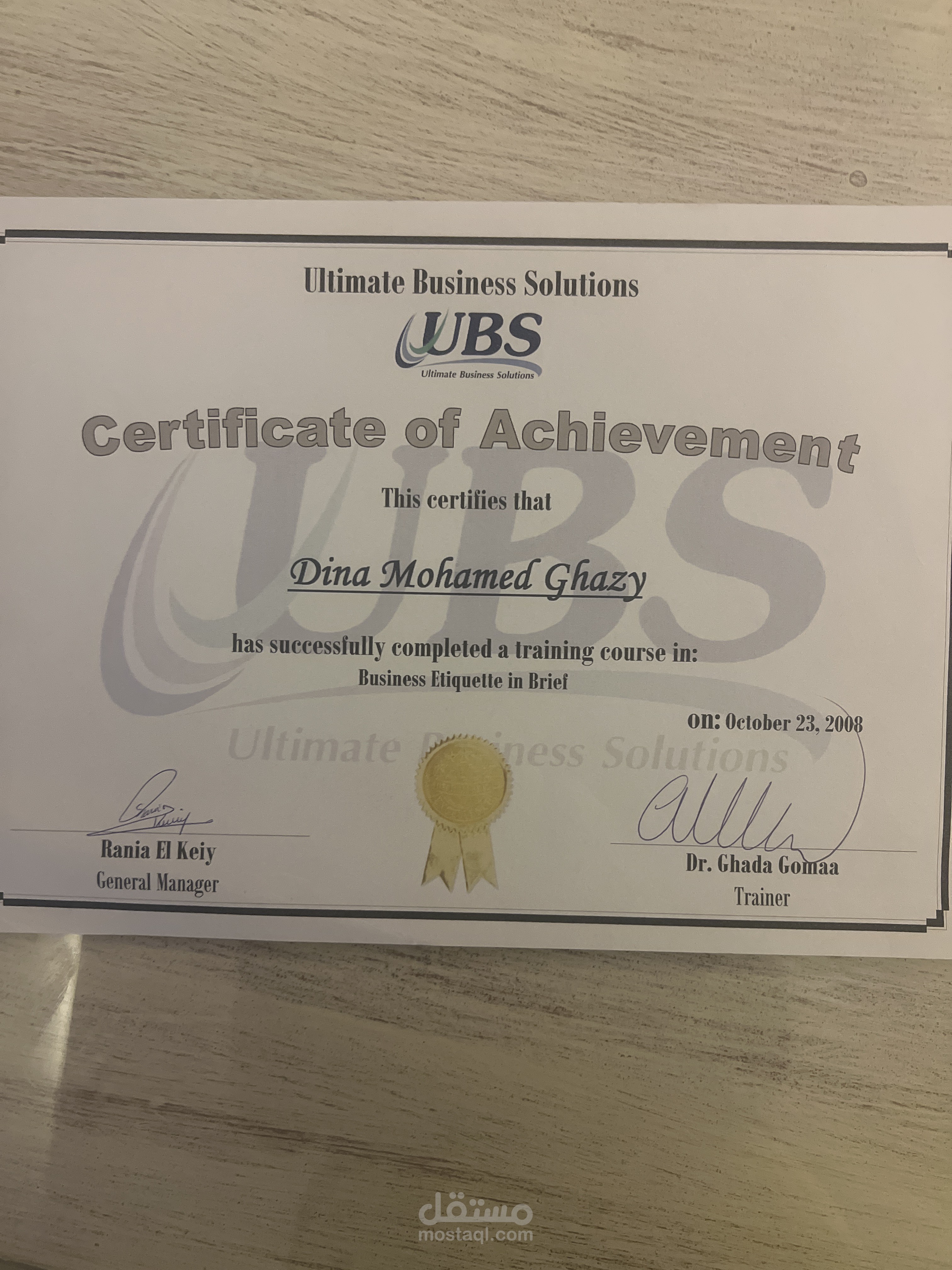 Certificate in business Etiquette in brief
