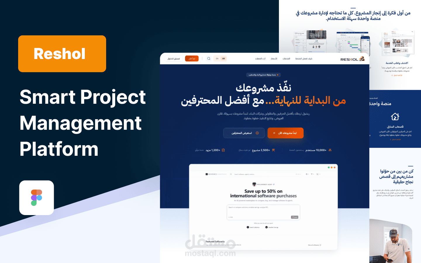 تصميم UI/UX لمنصة Reshol | منصة متكاملة لإدارة المشاريع والخدمات الهندسية