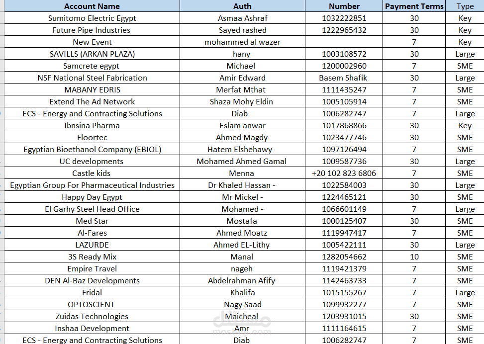 تنظيم بيانات عملاء وشركات في ملف Excel