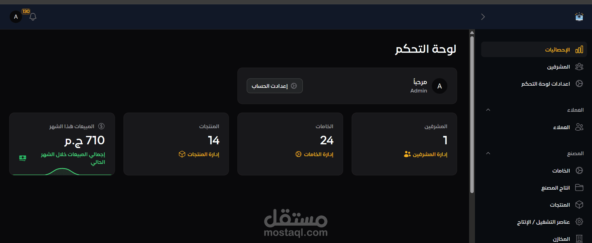 نظام إدارة مصنع متكامل (إنتاج – مبيعات – مخازن – فواتير)...وغيرهم