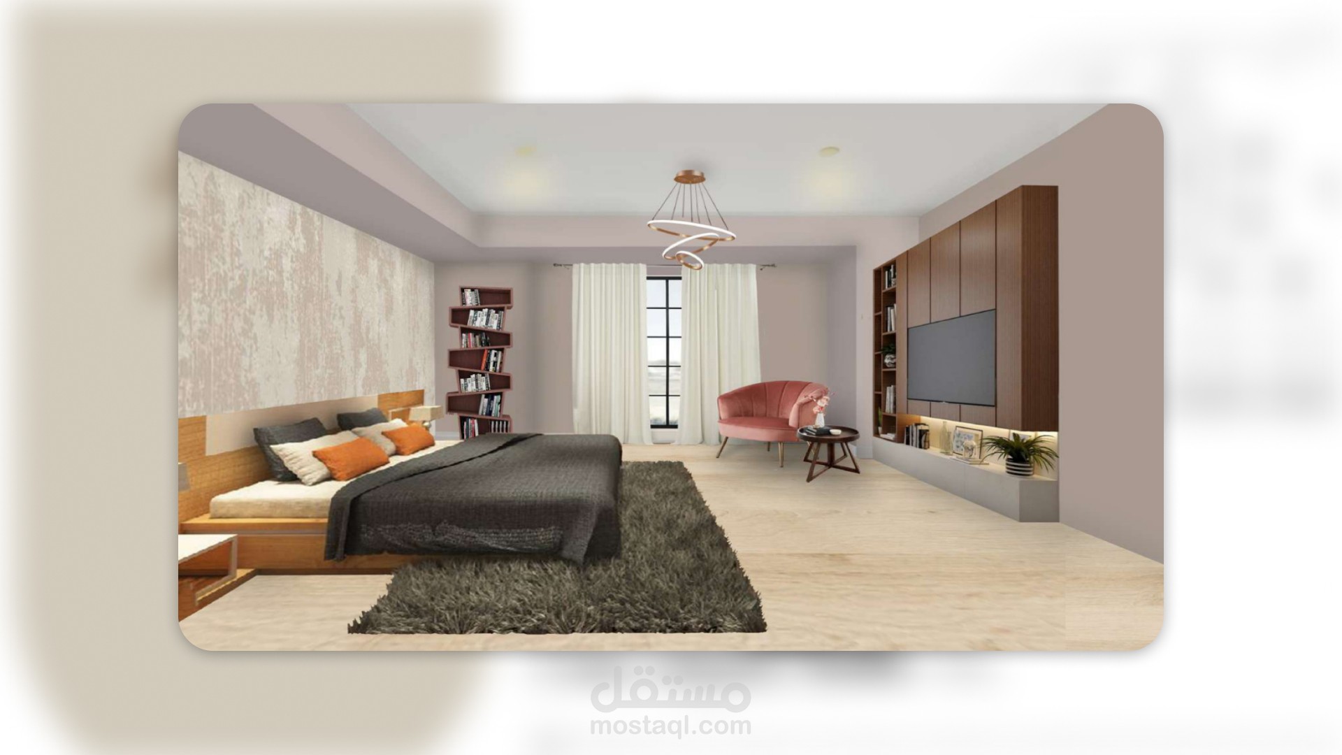 تخطيط وتصميم داخلي وخارجي لشقة من غرفتي نوم وصالة ومطبخ وحمامين