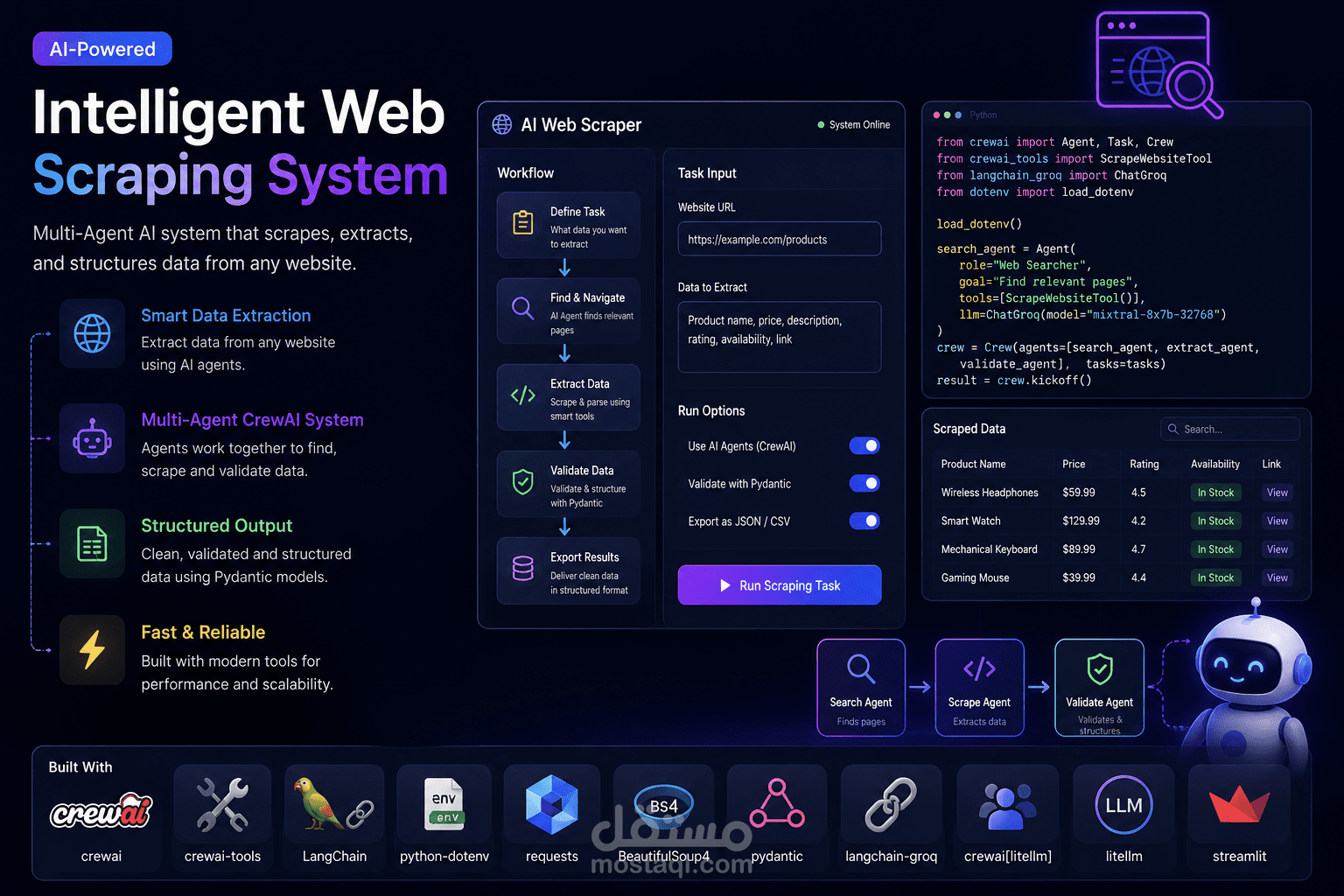 AI-Powered Web Scraping System باستخدام CrewAI وLangChain