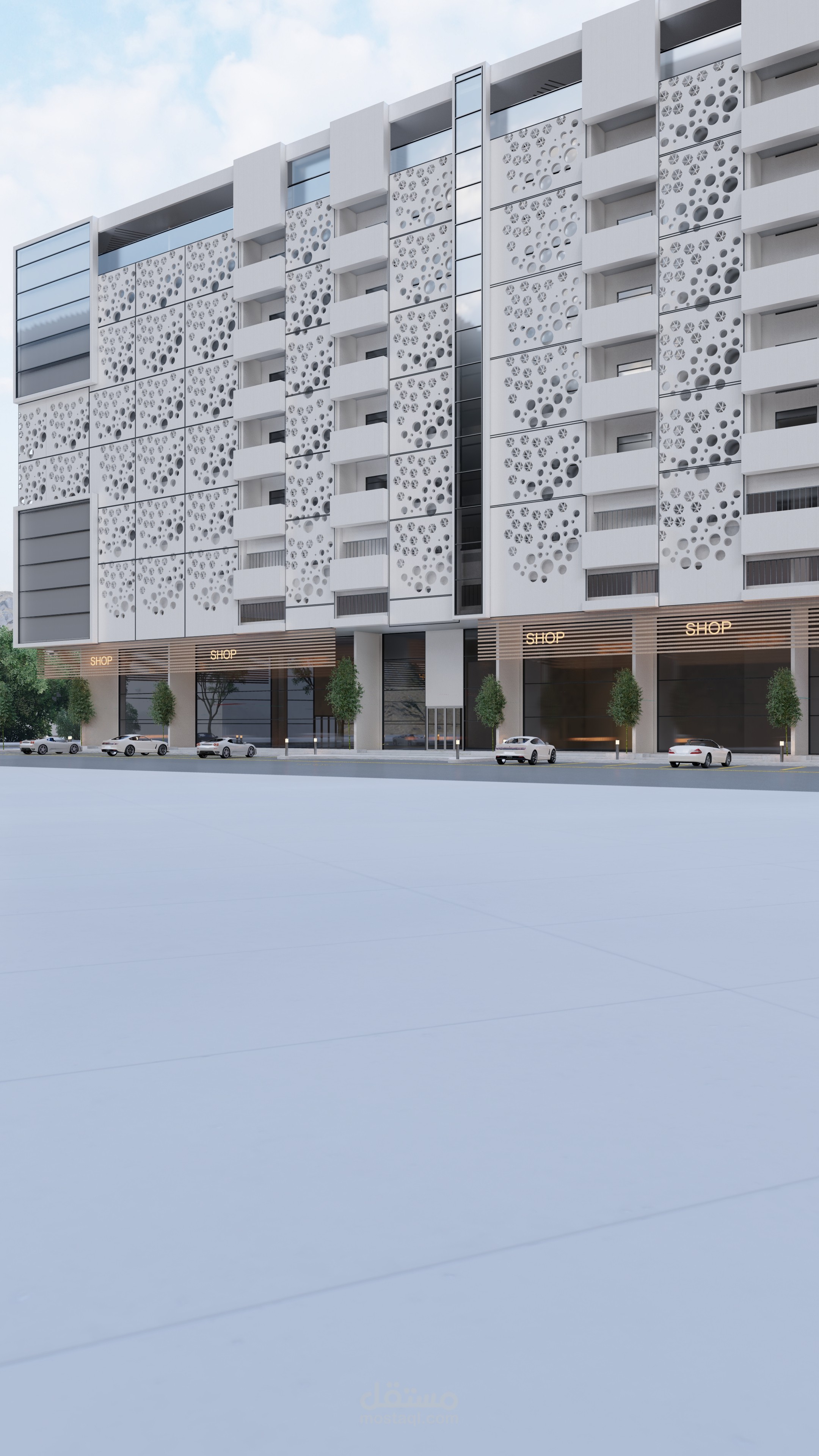 تصميم الواجهة لمبنئ  سكني وتجاري