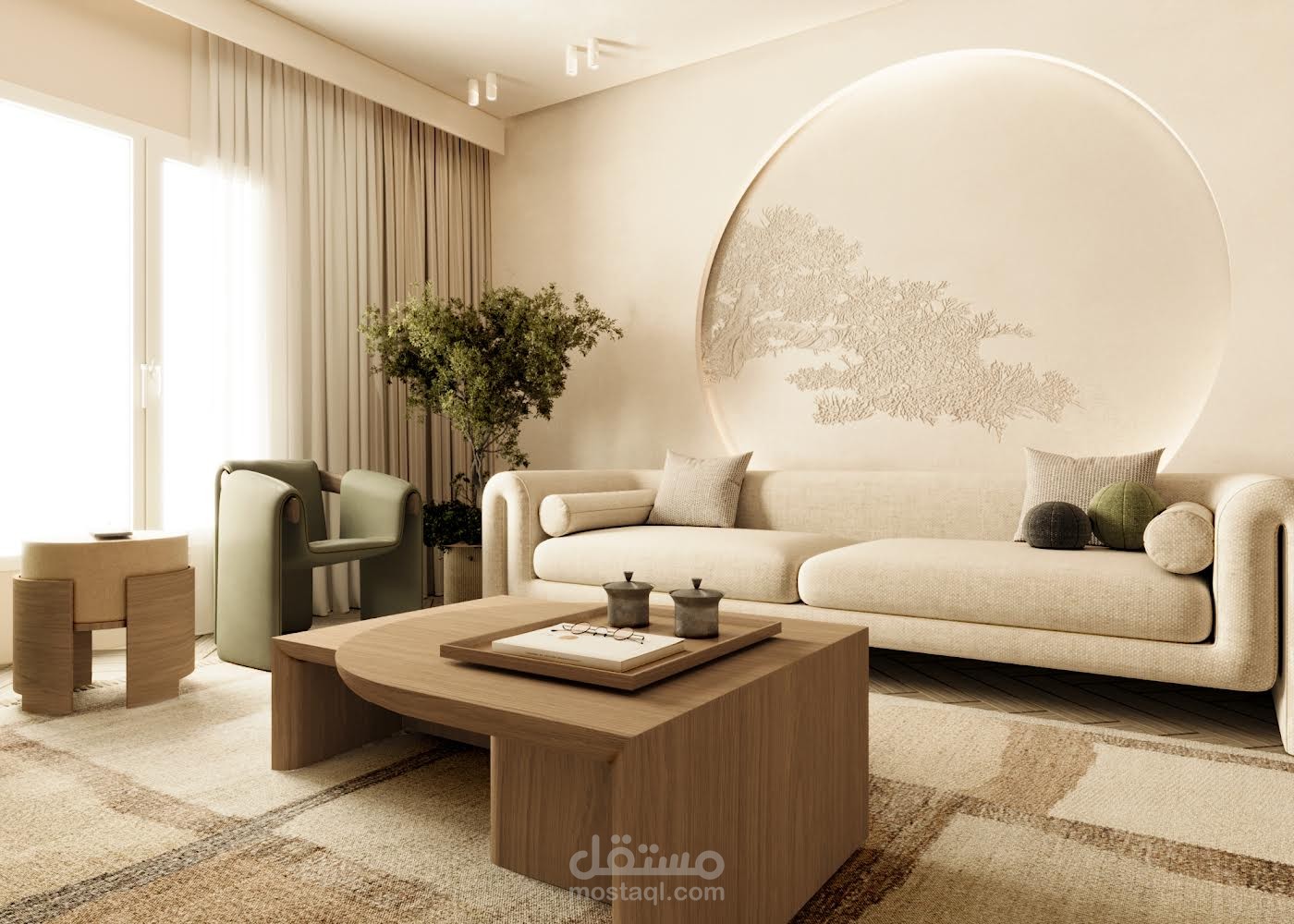 تصميم داخلي لغرفة جلوس و قسم طاولة الطعام