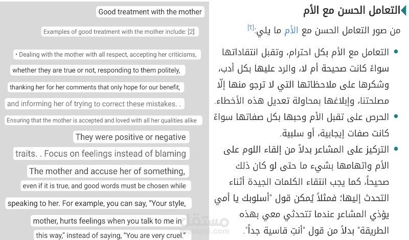 جزء من مقالة عن الام مترجم من اللغة العربية إلى اللغة الإنجليزية