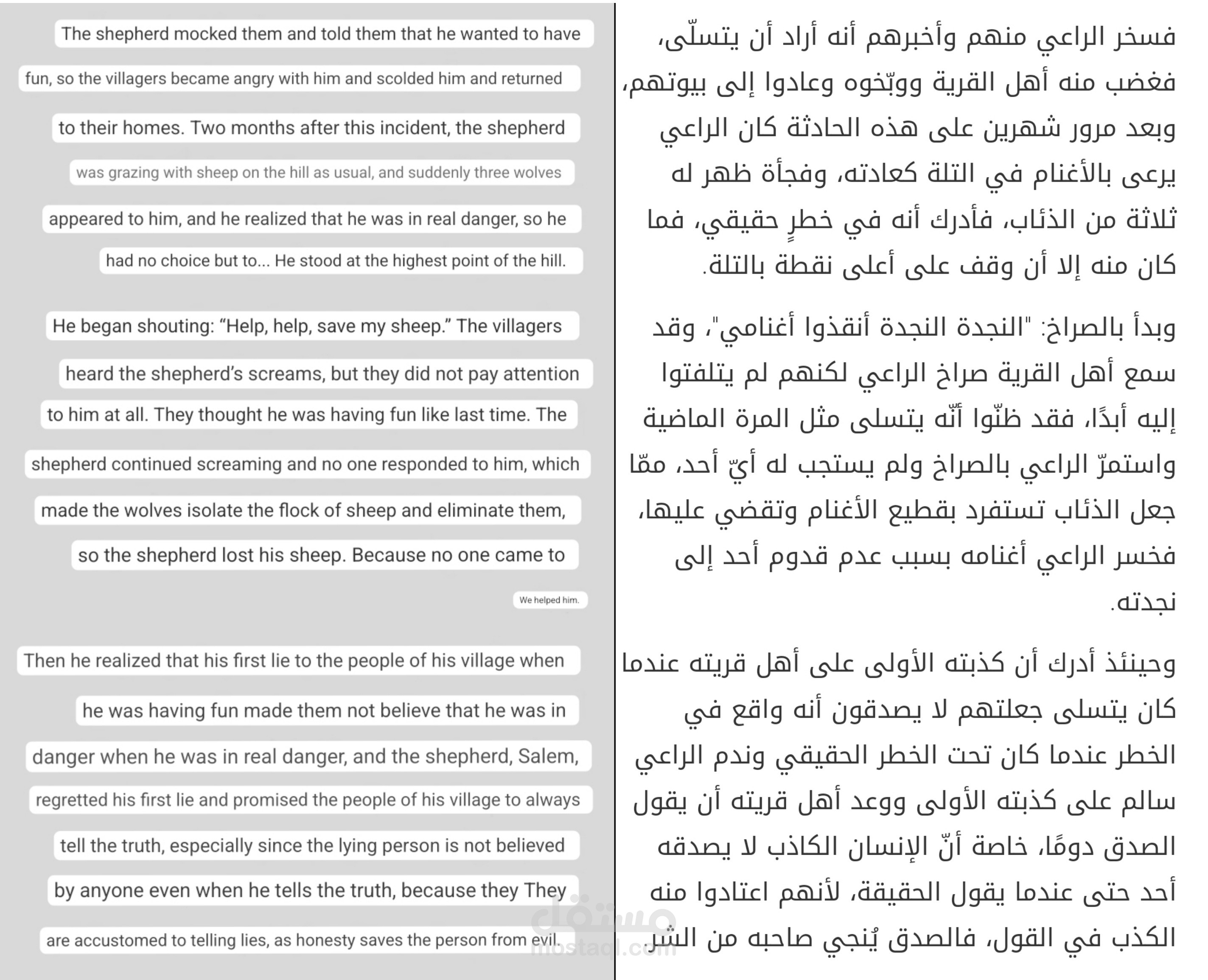 ترجمة قصة قصيرة للأطفال عن الراعي الكذاب