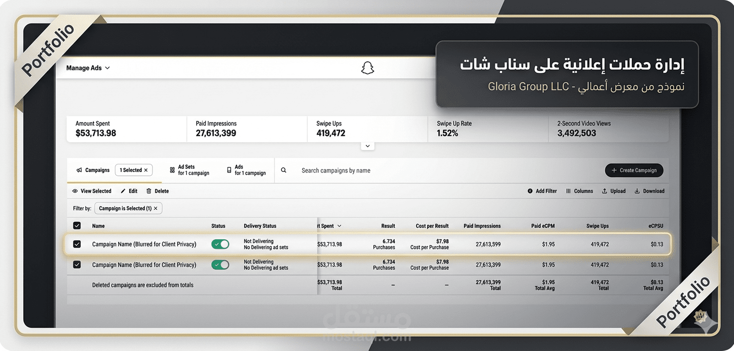 إعداد و إطلاق و متابعة الحملة الإعلانية على سناب شات