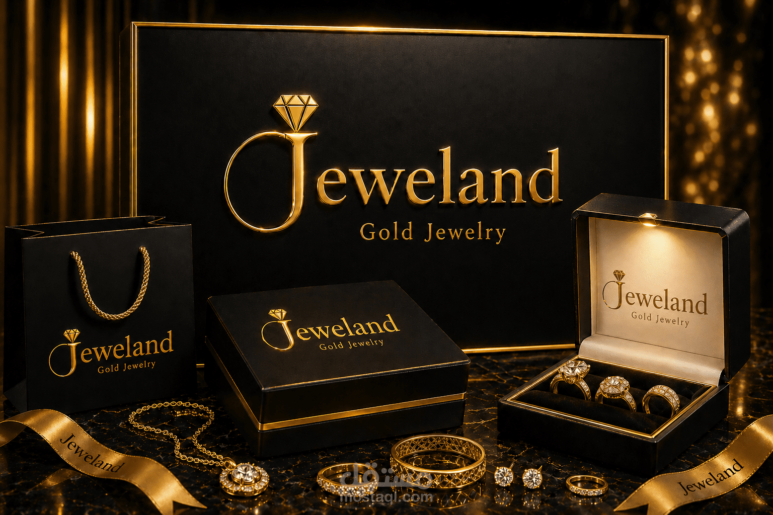 تصميم هوية بصرية فاخرة للذهب والمجوهرات تجمع بين الأناقة والوضوح Jeweland Gold Elegance  logo