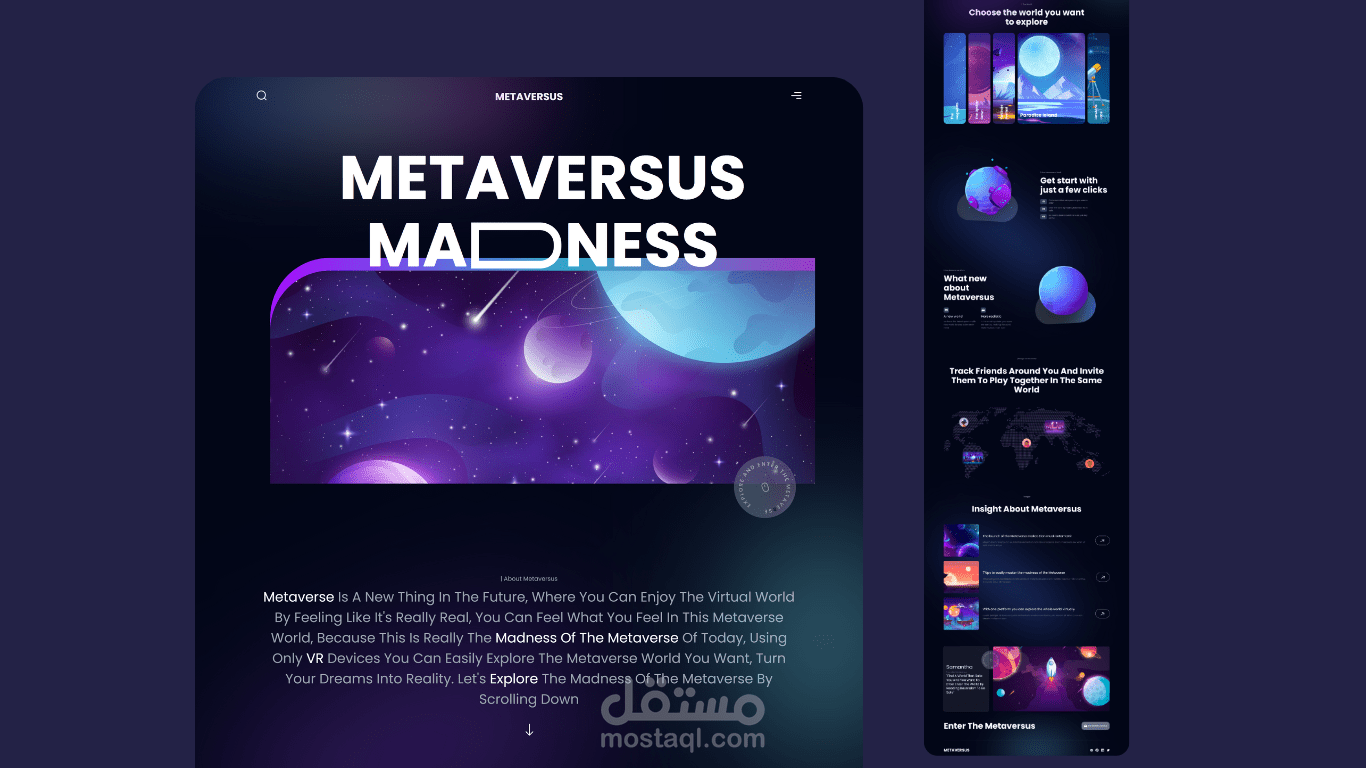 تحويل تصميم فيجما  Figma الي موقع - Metaversus MadnessVR website