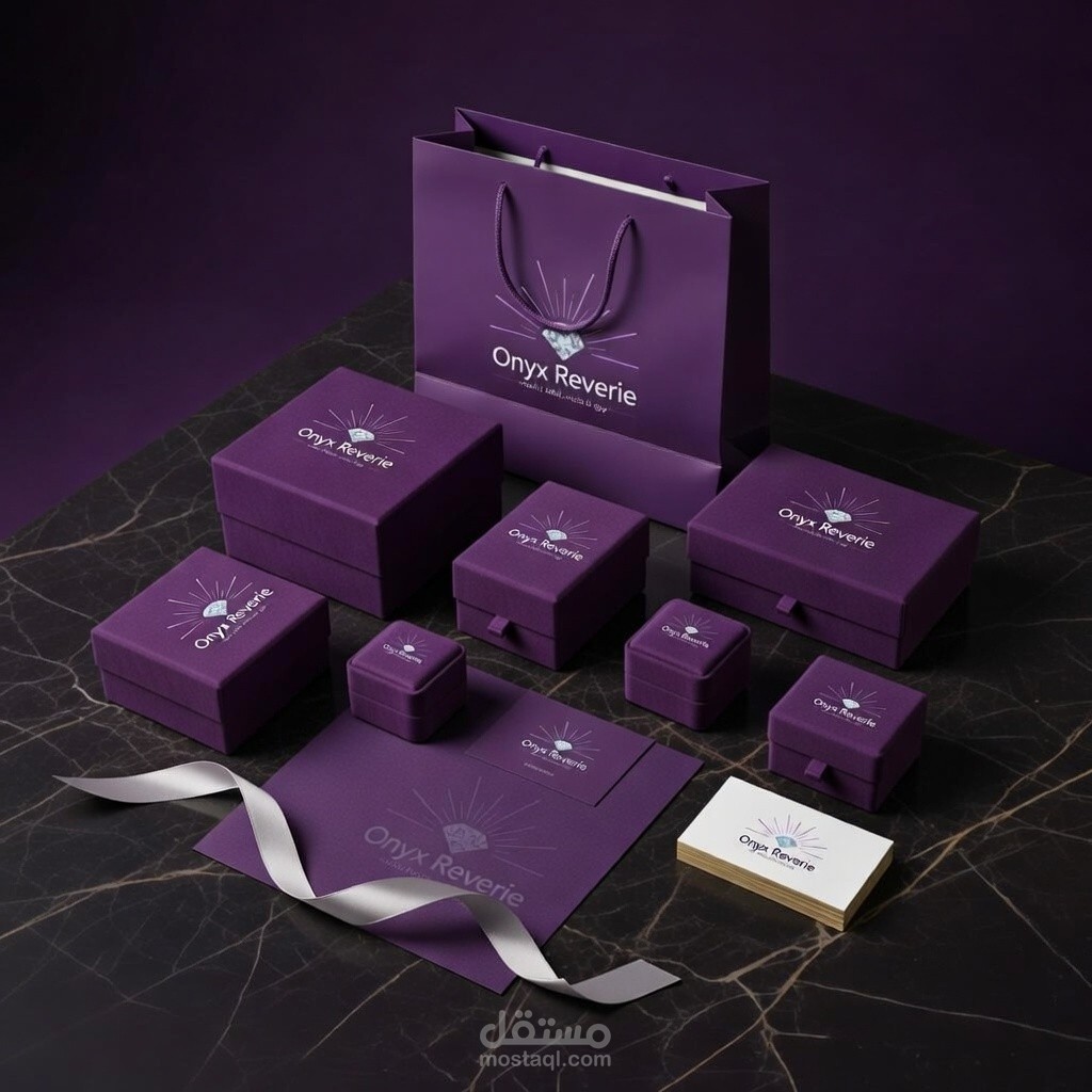 تصميم هوية بصرية متكاملة لعلامة تجارية للمجوهرات الفاخرة (Onyx Reverie)