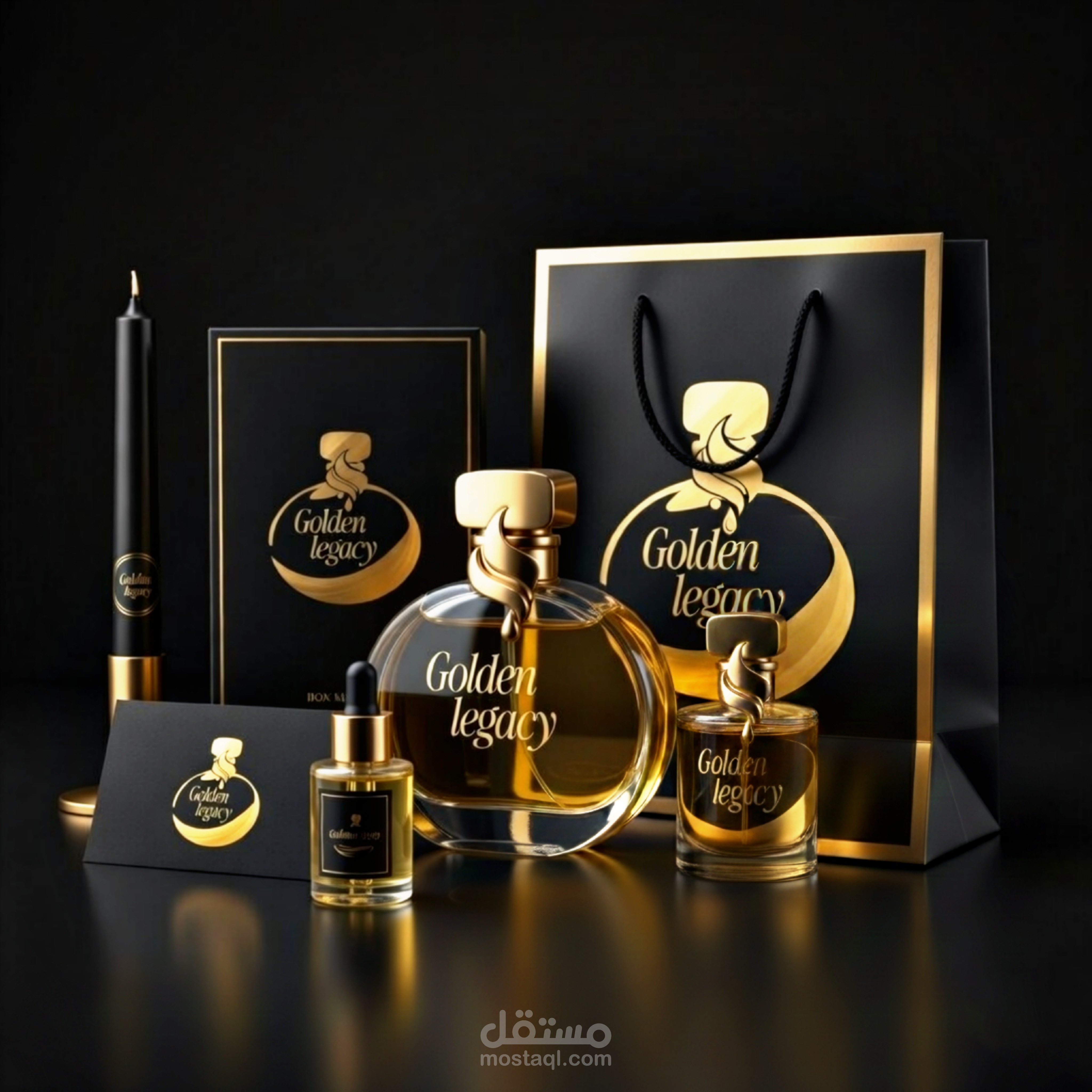 تصميم هوية بصرية فاخرة وحملة إعلانية لعطر "Golden Legacy"