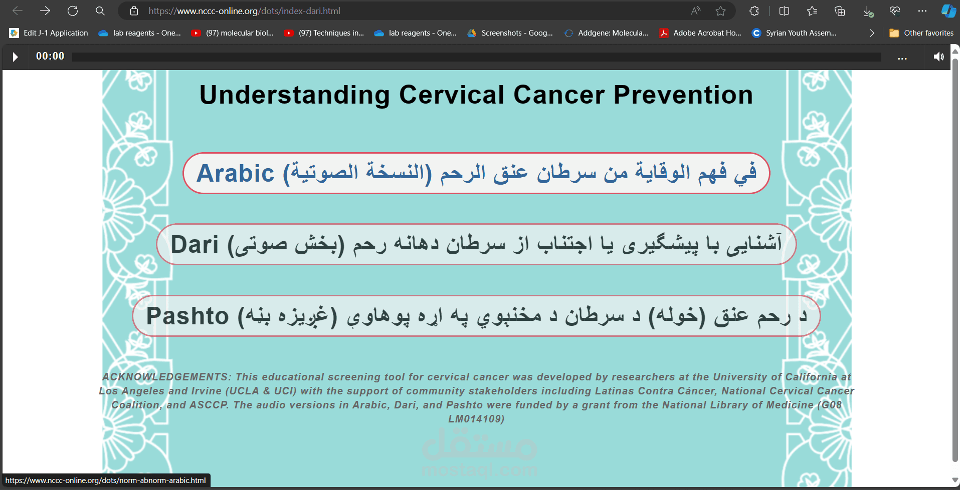 ترجمة لموقع توعوي عن سرطان عنق الرحم