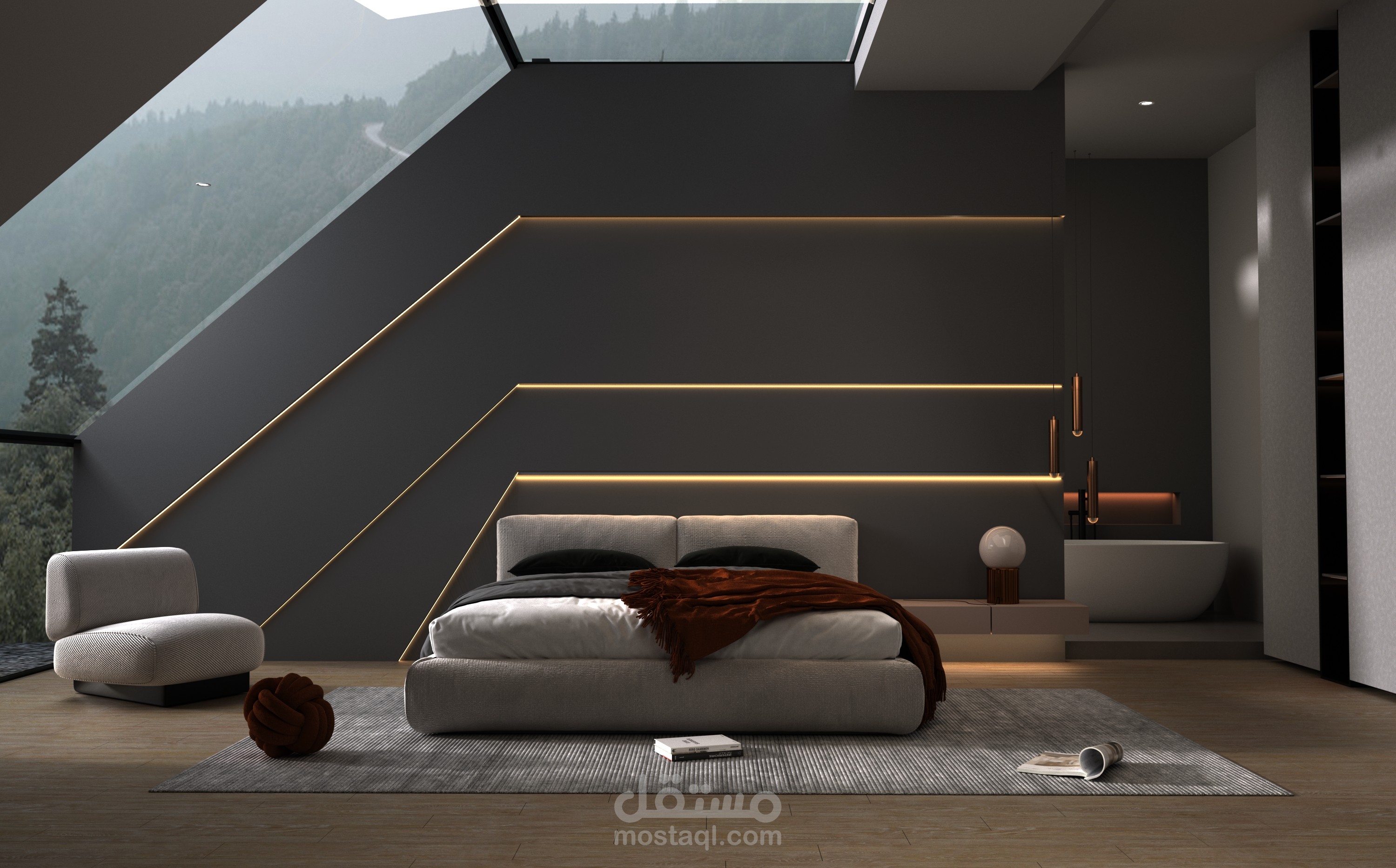Bedroom on a mountain  In California, America