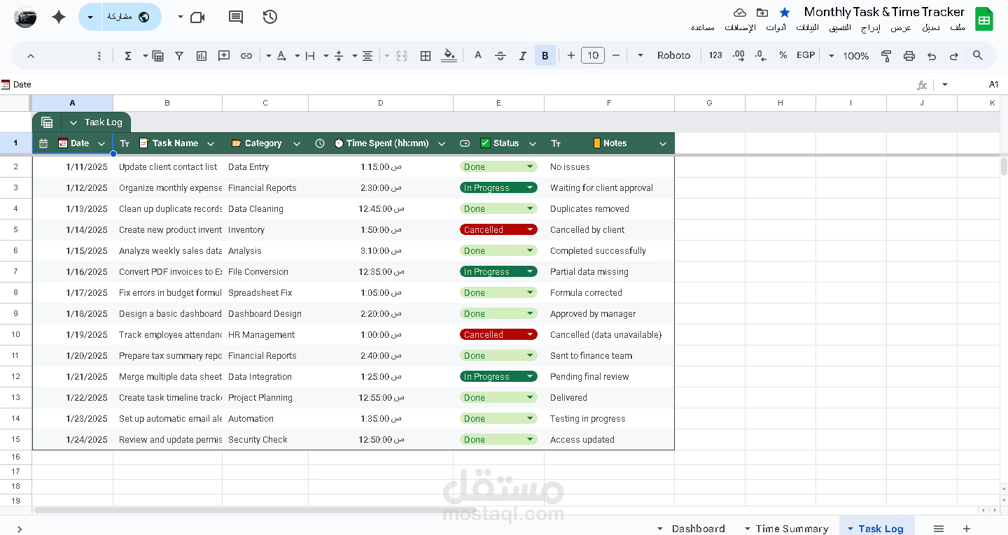 Monthly Task & Time Tracker
