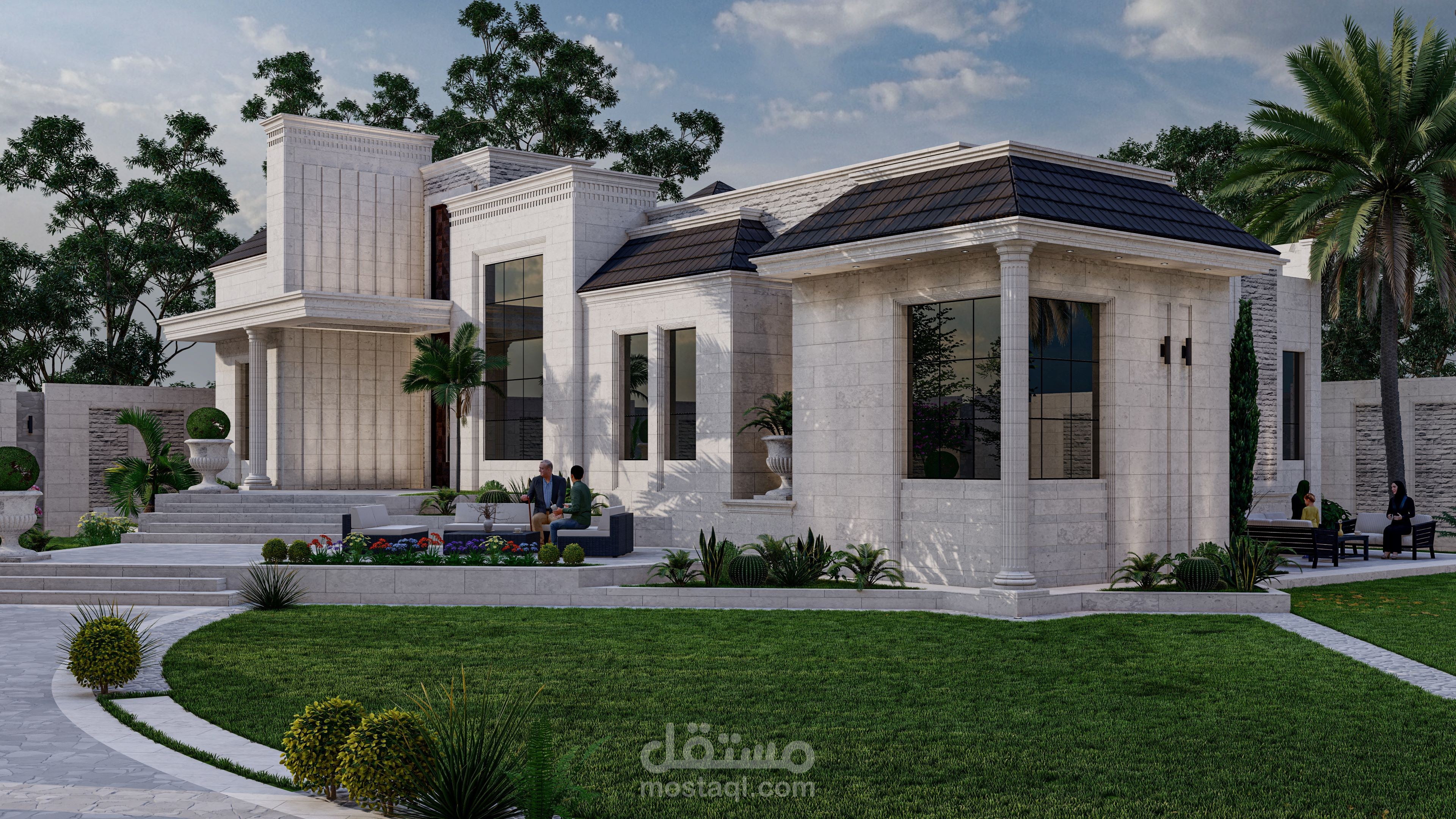 تصميم معماري لفيلا سكنية مع حديقة