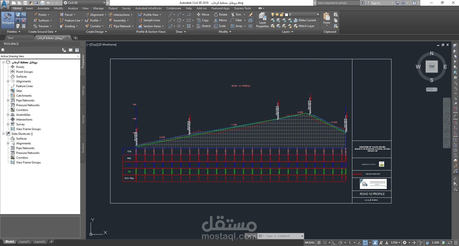 تصميم مناسيب جدار حماية مخطط سكني جنوب الطائف