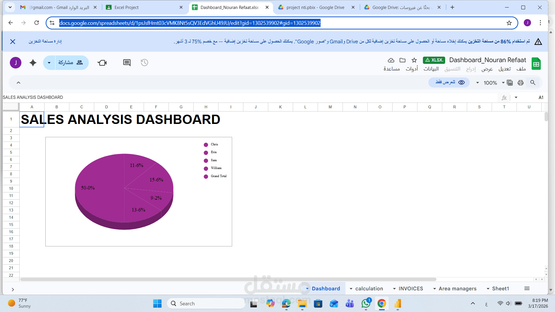 عمل داش بورد باستخدام الاكسل